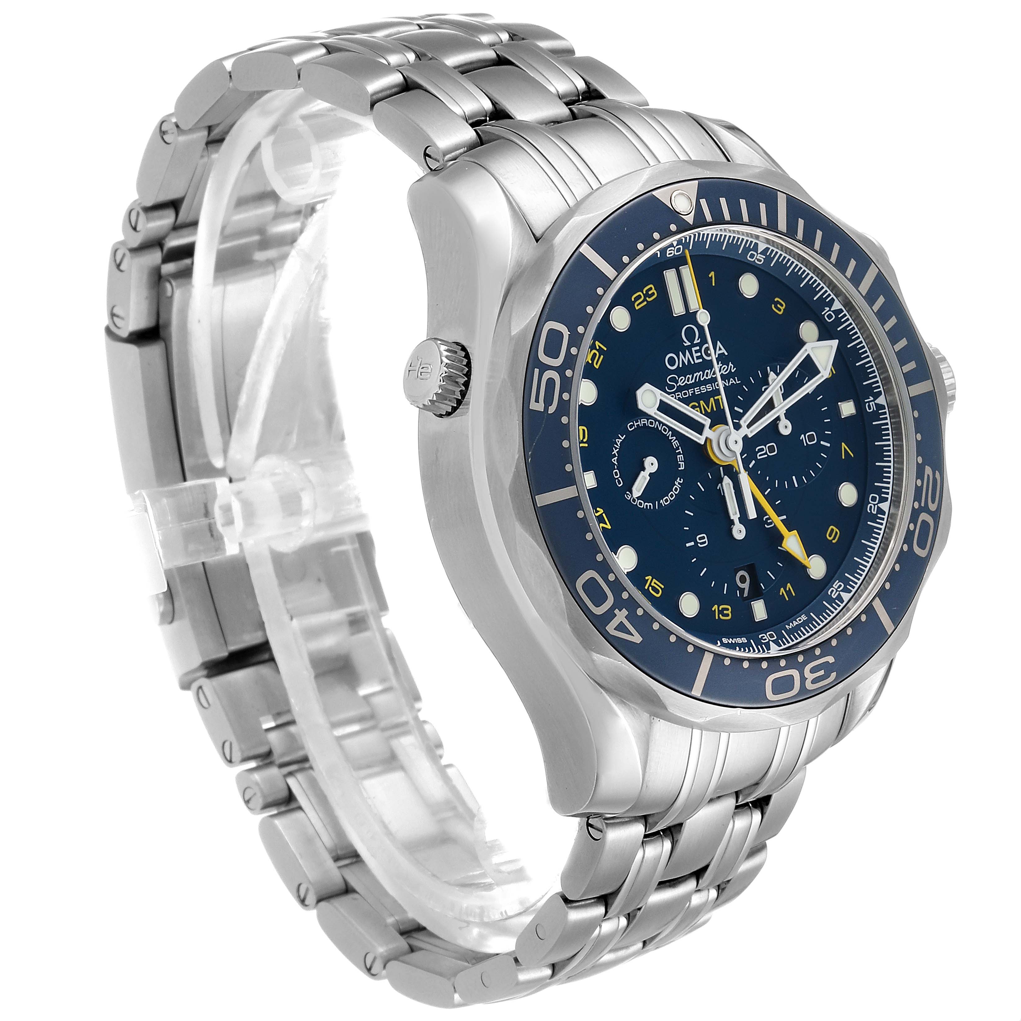 The Omega Seamaster 212.30.44.52.03.001  Men
s Stainless Steel Blue Dial 212.30.44.52.03.001  Men
s Stainless Steel Blue Dial model watch is shown at a three-quarter angle, highlighting the face, bezel, and bracelet.