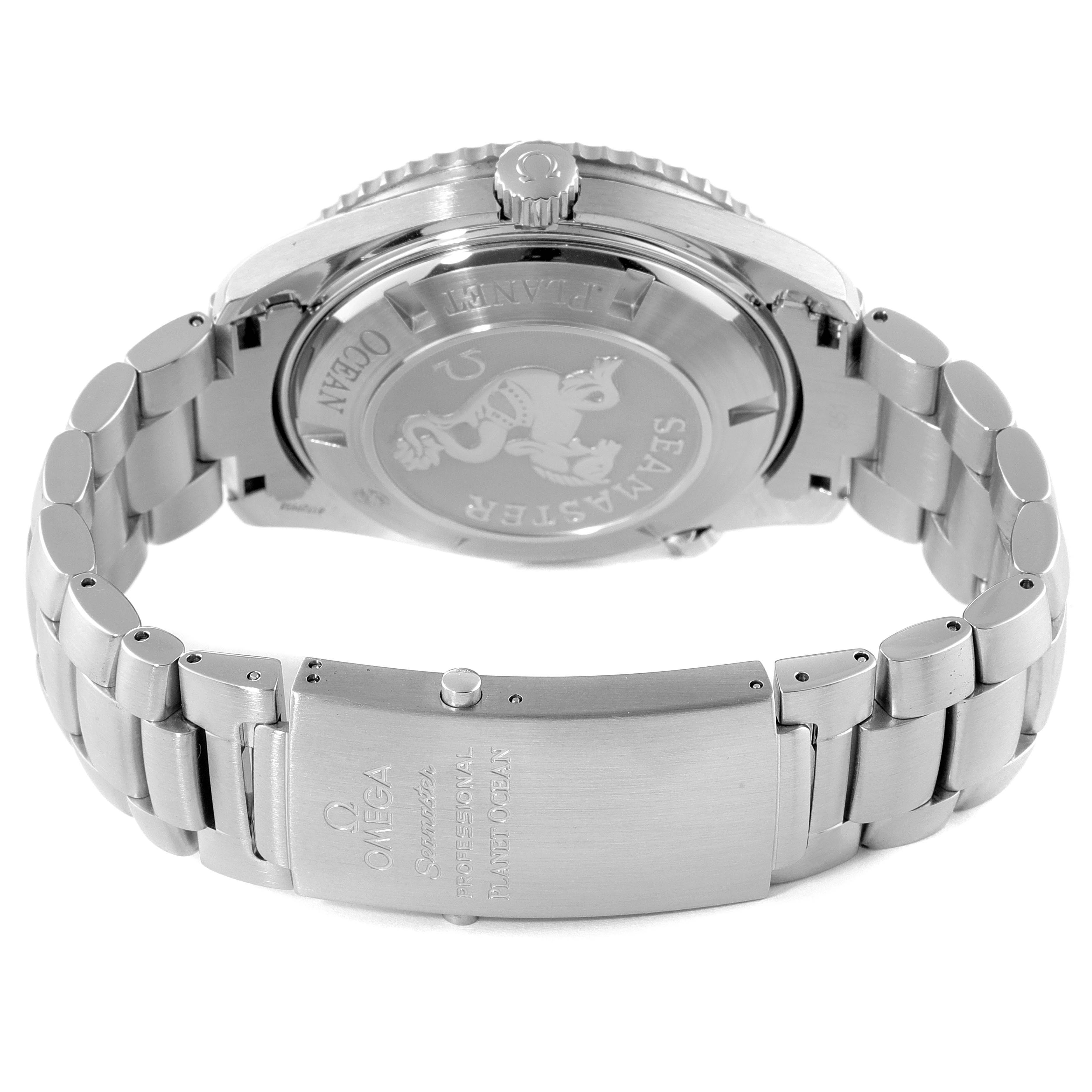 The image displays the back and bracelet clasp of the Omega Planet Ocean 2200.50.00 Men's Stainless Steel Black Dial 2200.50.00 Men's Stainless Steel Black Dial watch.