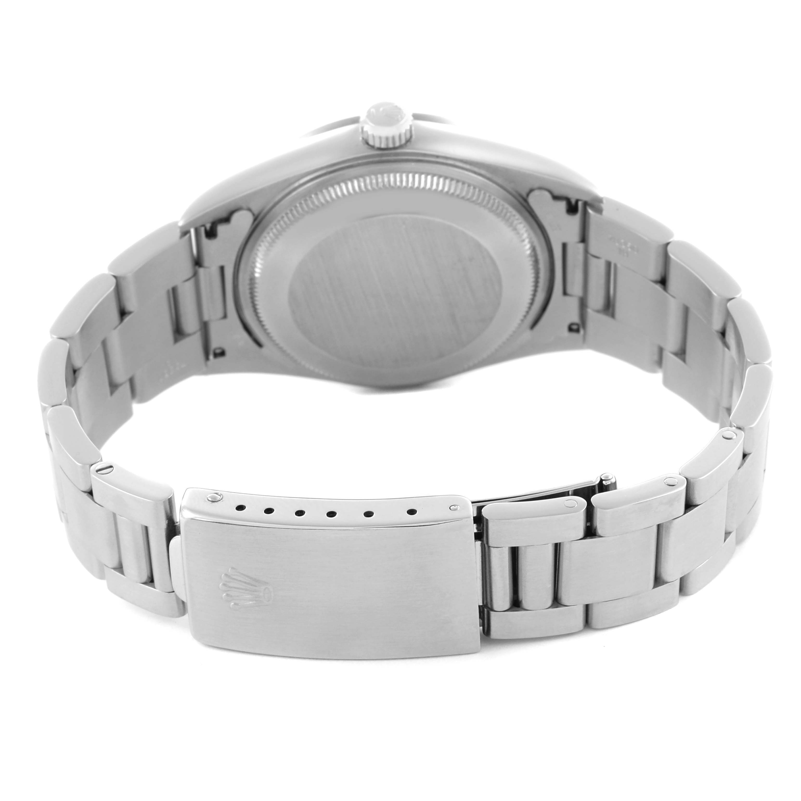 The image shows the back of a Rolex Air-King 14000 Men's Stainless Steel Blue Dial 14000 Men's Stainless Steel Blue Dial watch, highlighting the bracelet and clasp.