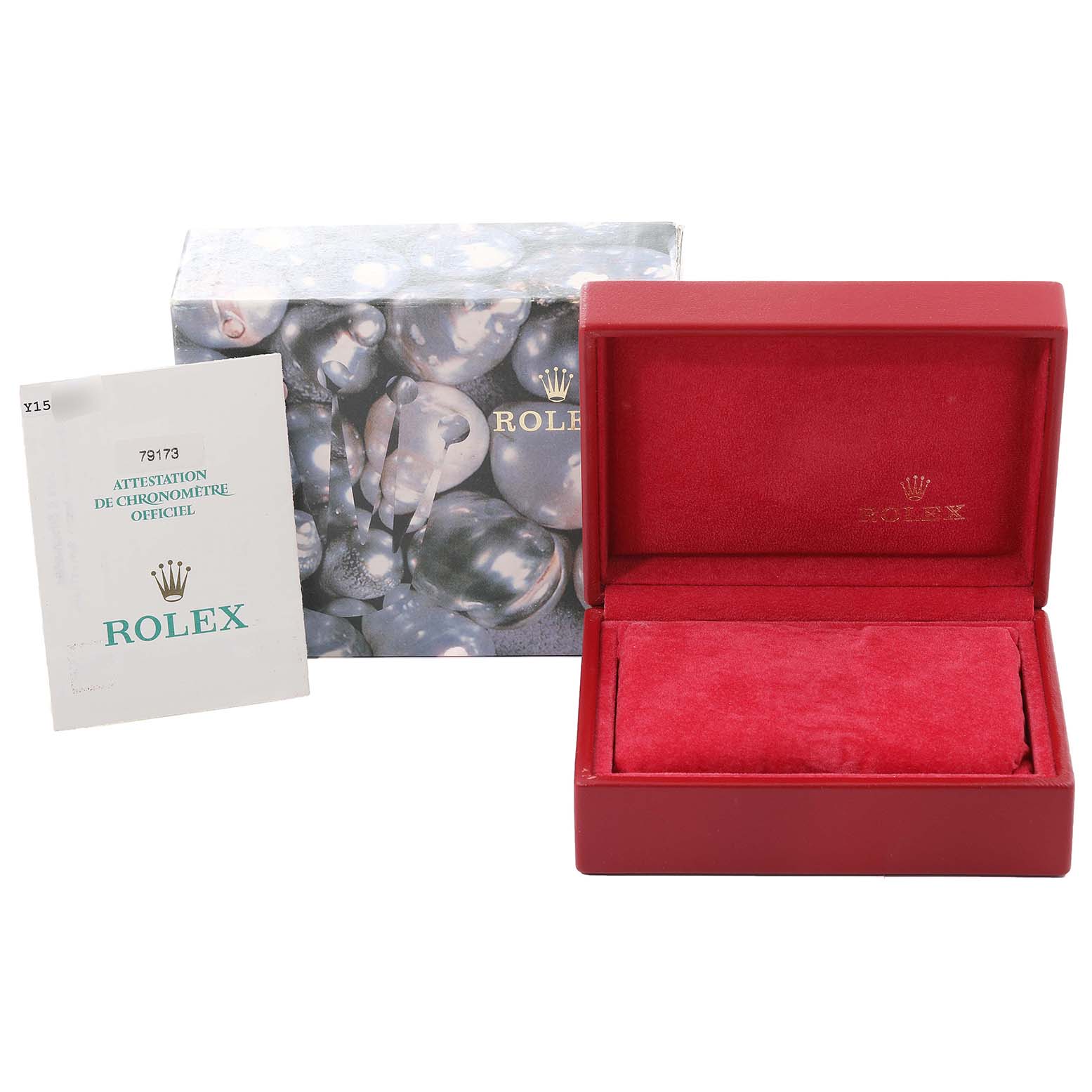 This image shows the packaging and official documentation for the Datejust model by Rolex.