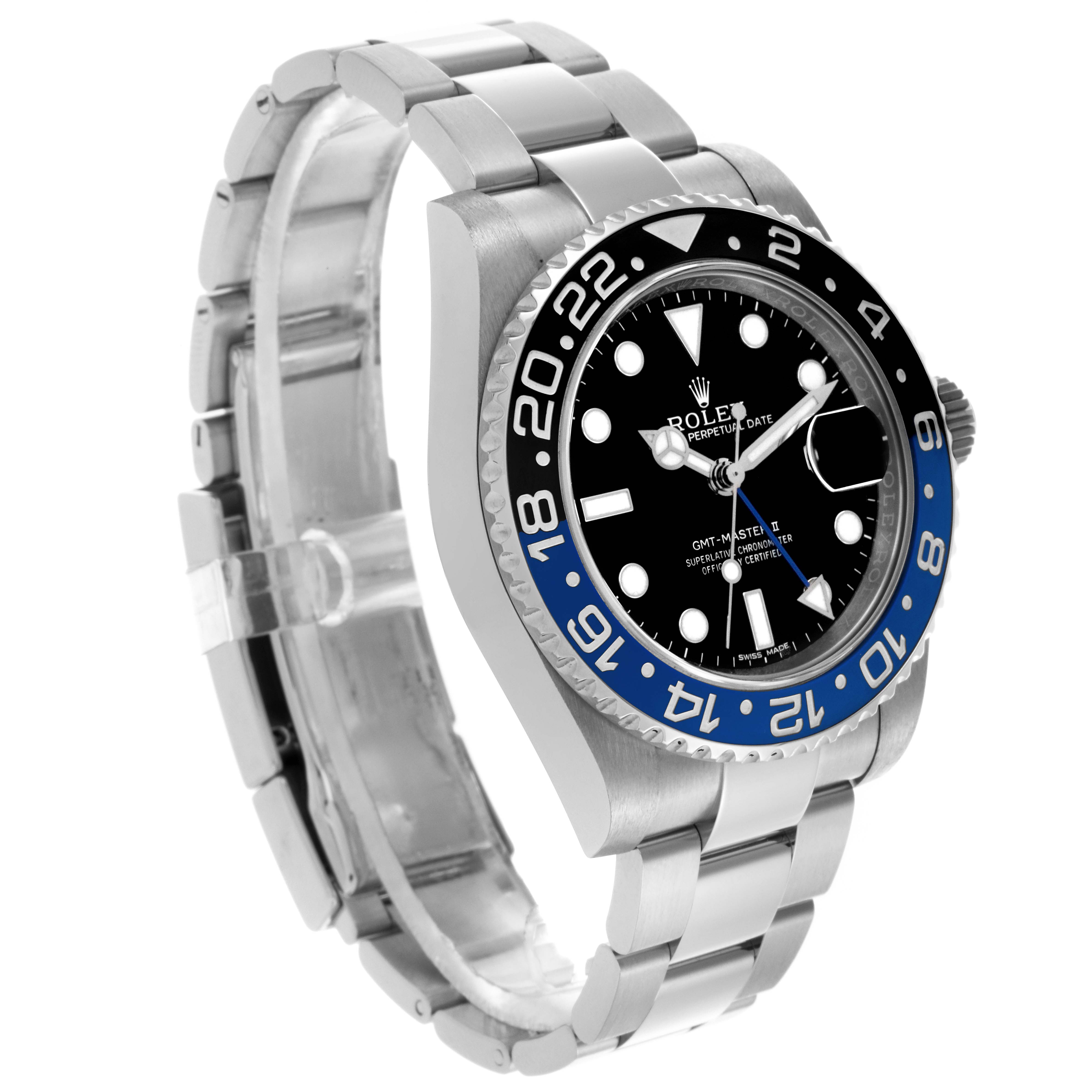 The Rolex GMT-Master 116710BLNR Men
s Stainless Steel Black Dial 116710BLNR Men
s Stainless Steel Black Dial watch is shown at a three-quarter angle, displaying the bezel, dial, and bracelet.