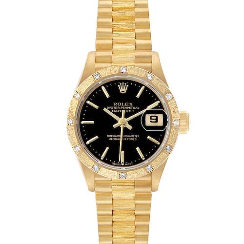 Photo of Rolex President Datejust Yellow Gold Bark Finish Diamond Ladies Watch 69288