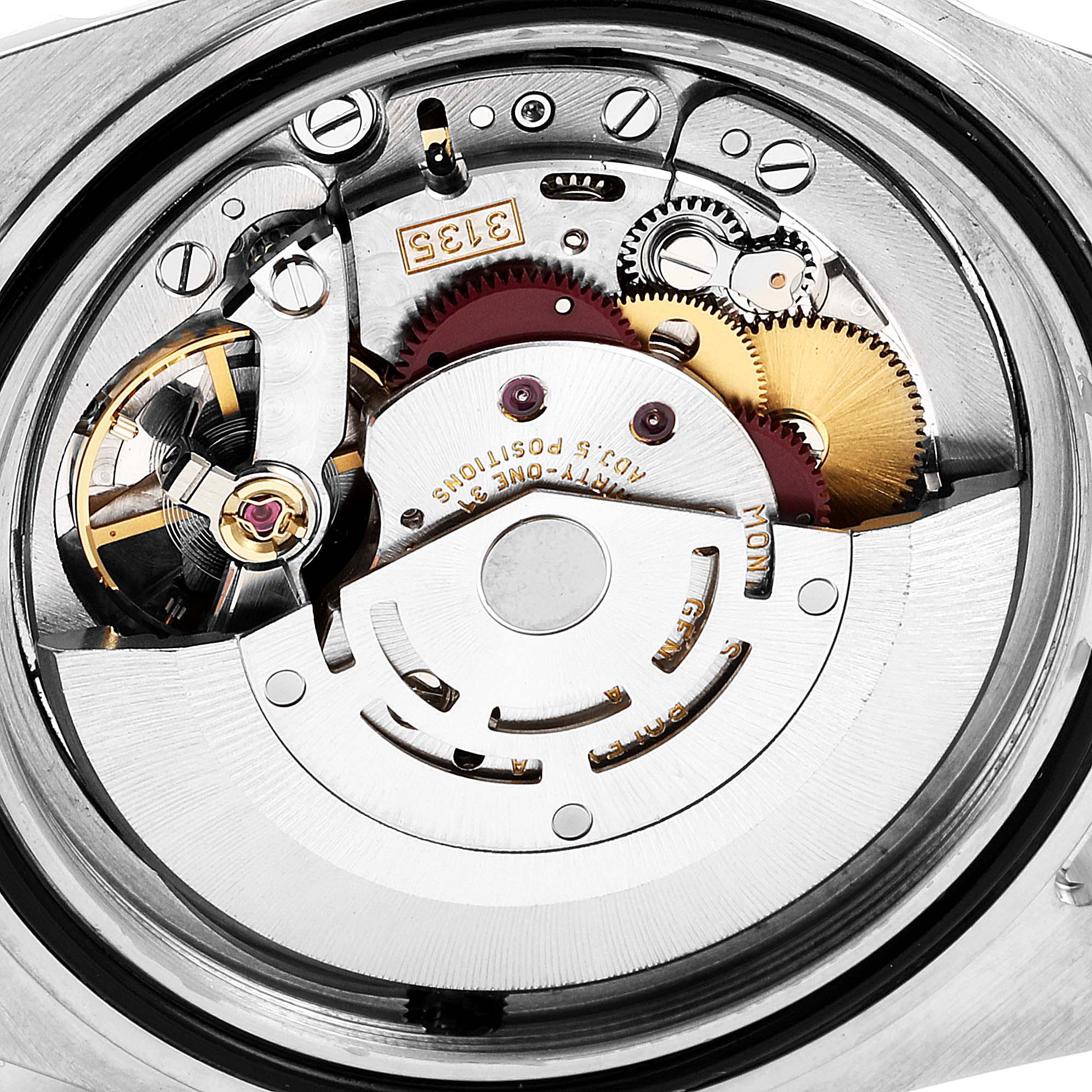 The image shows an angled close-up of the movement and inner mechanisms of the Rolex Sea-Dweller 16600 Men
s Stainless Steel Black Dial 16600 Men
s Stainless Steel Black Dial watch.