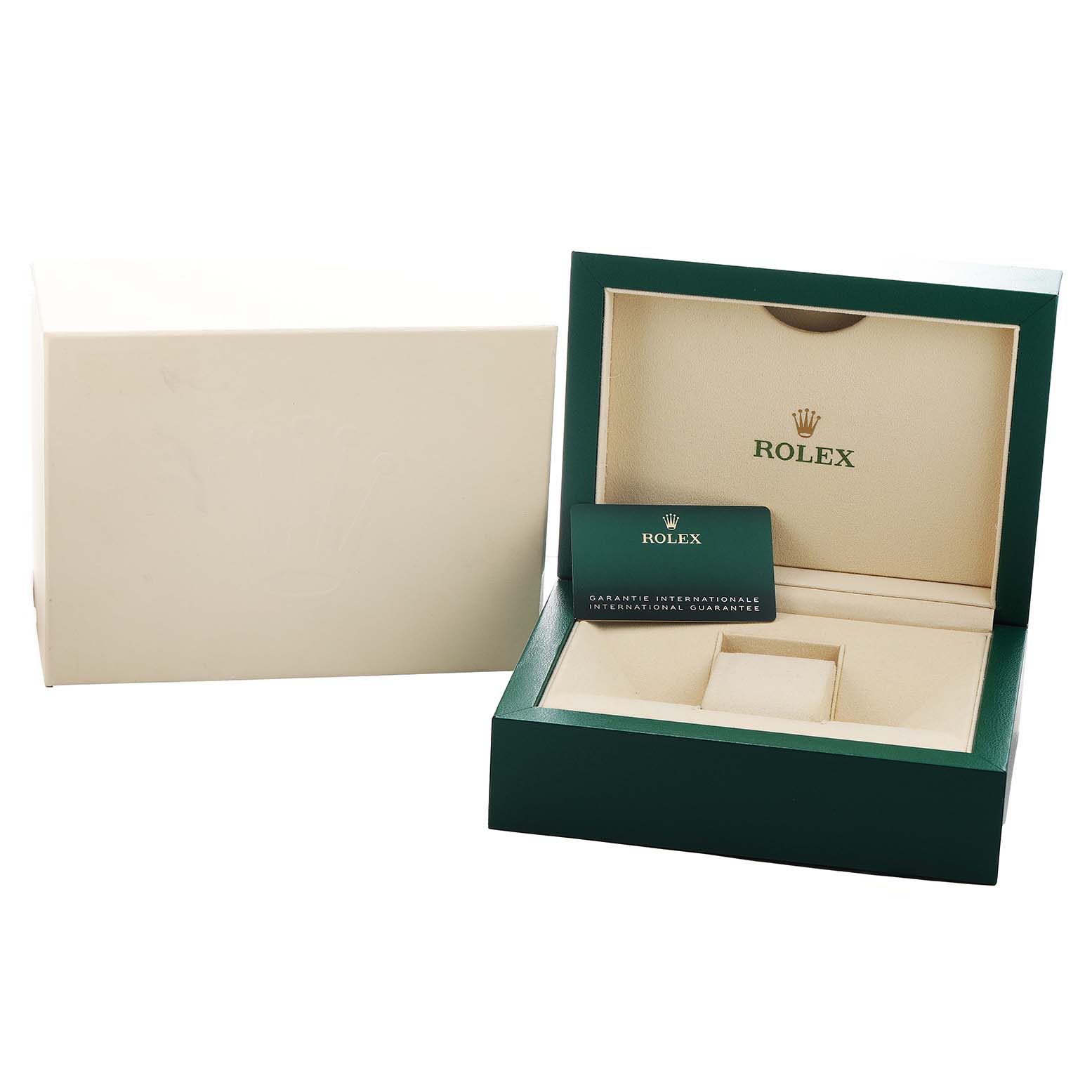 The image shows the open box and guarantee card for the Rolex Sea-Dweller 126660 Men's Stainless Steel Blue Dial watch, viewed from an angled perspective.