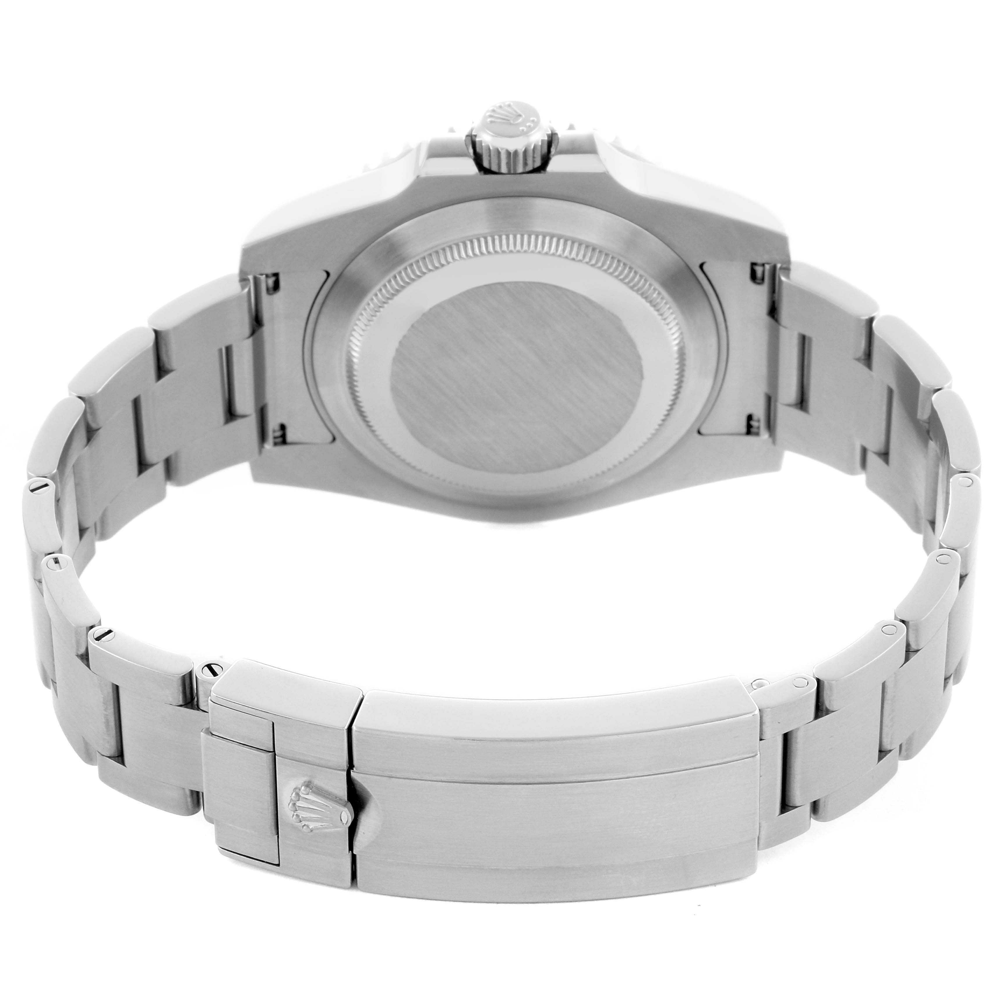 The image shows the back of the Rolex Submariner 114060LN Men's Stainless Steel Black Dial 114060LN Men's Stainless Steel Black Dial, highlighting the stainless steel bracelet and clasp.