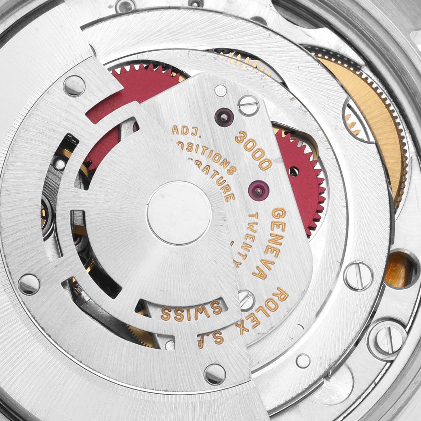 The image shows the intricate movement mechanism of a Rolex Air-King 14000 Men's Stainless Steel Blue Dial 14000 Men's Stainless Steel Blue Dial watch from a top-down angle.