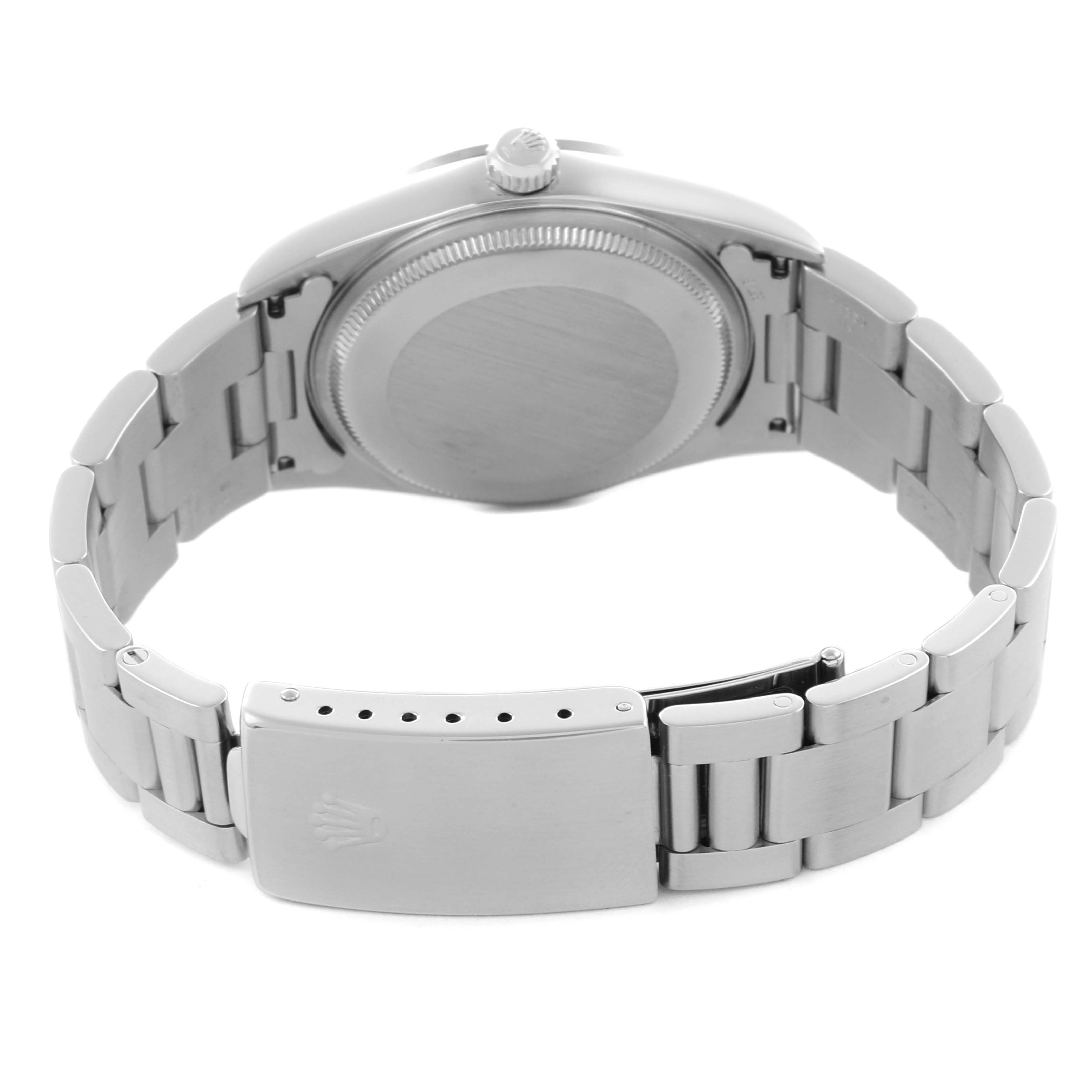 The image shows the back of the Rolex Air-King 14000 Men's Stainless Steel Blue Dial 14000 Men's Stainless Steel Blue Dial watch, focusing on the case back, bracelet, and clasp.