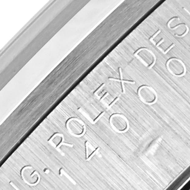 The image shows a close-up of the engraved side of the Rolex Air-King 14000 Men's Stainless Steel Blue Dial 14000 Men's Stainless Steel Blue Dial watch case.