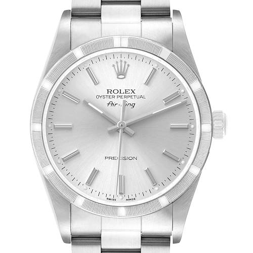 Photo of Rolex Air King Steel Engine Turned Bezel Silver Dial Mens Watch 14010