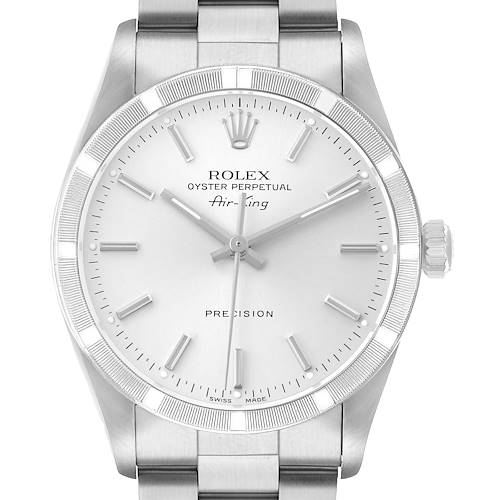 Photo of Rolex Air King Steel Engine Turned Bezel Silver Dial Mens Watch 14010