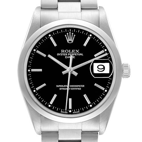 Photo of Rolex Date Black Dial Smooth Bezel Steel Mens Watch 15200