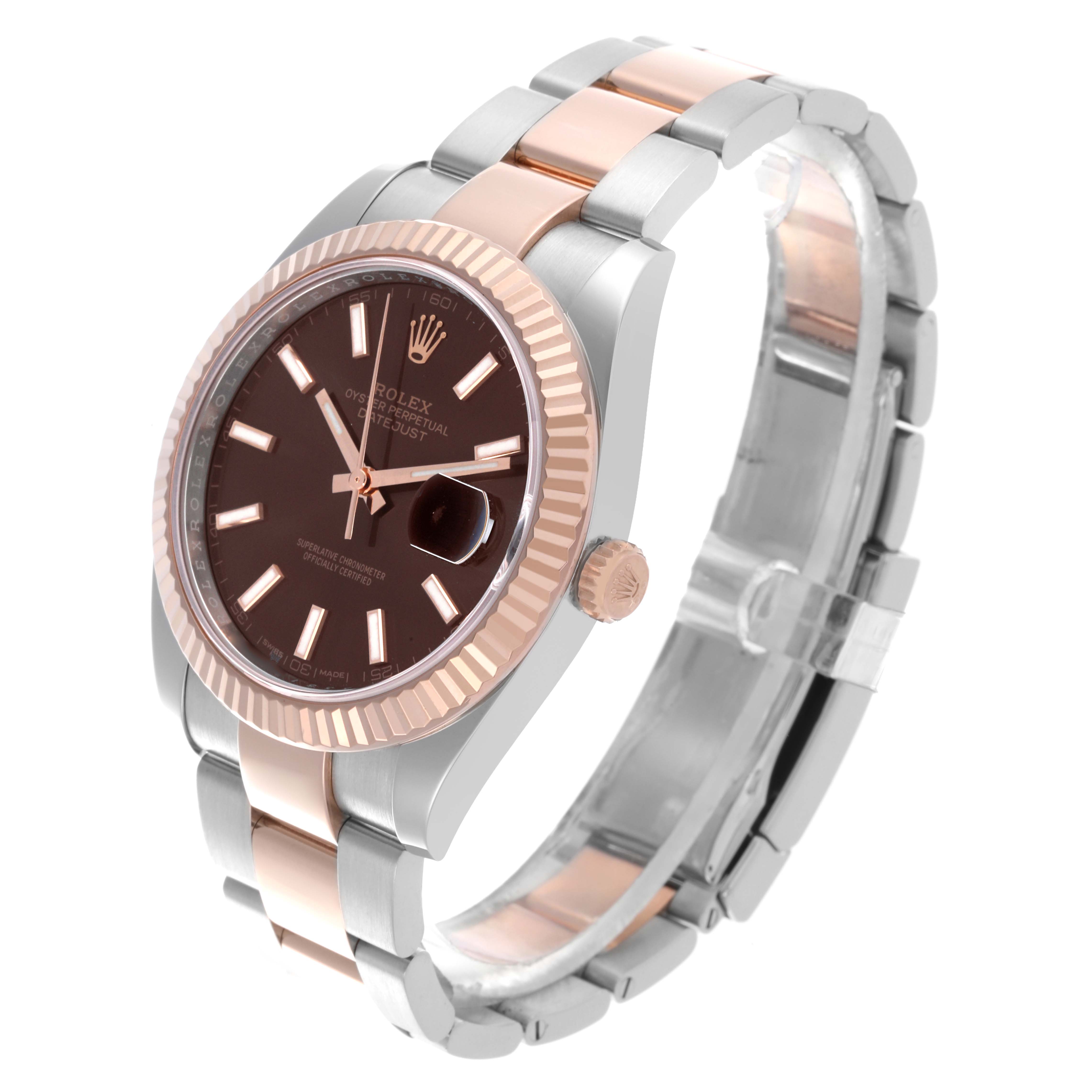 The Rolex Datejust 41 126331 Men
s Steel and Gold (two tone) Brown Dial 126331 Men
s Steel and Gold (two tone) Brown Dial is shown at a slight angle, displaying the bezel, dial, crown, and bracelet clearly.