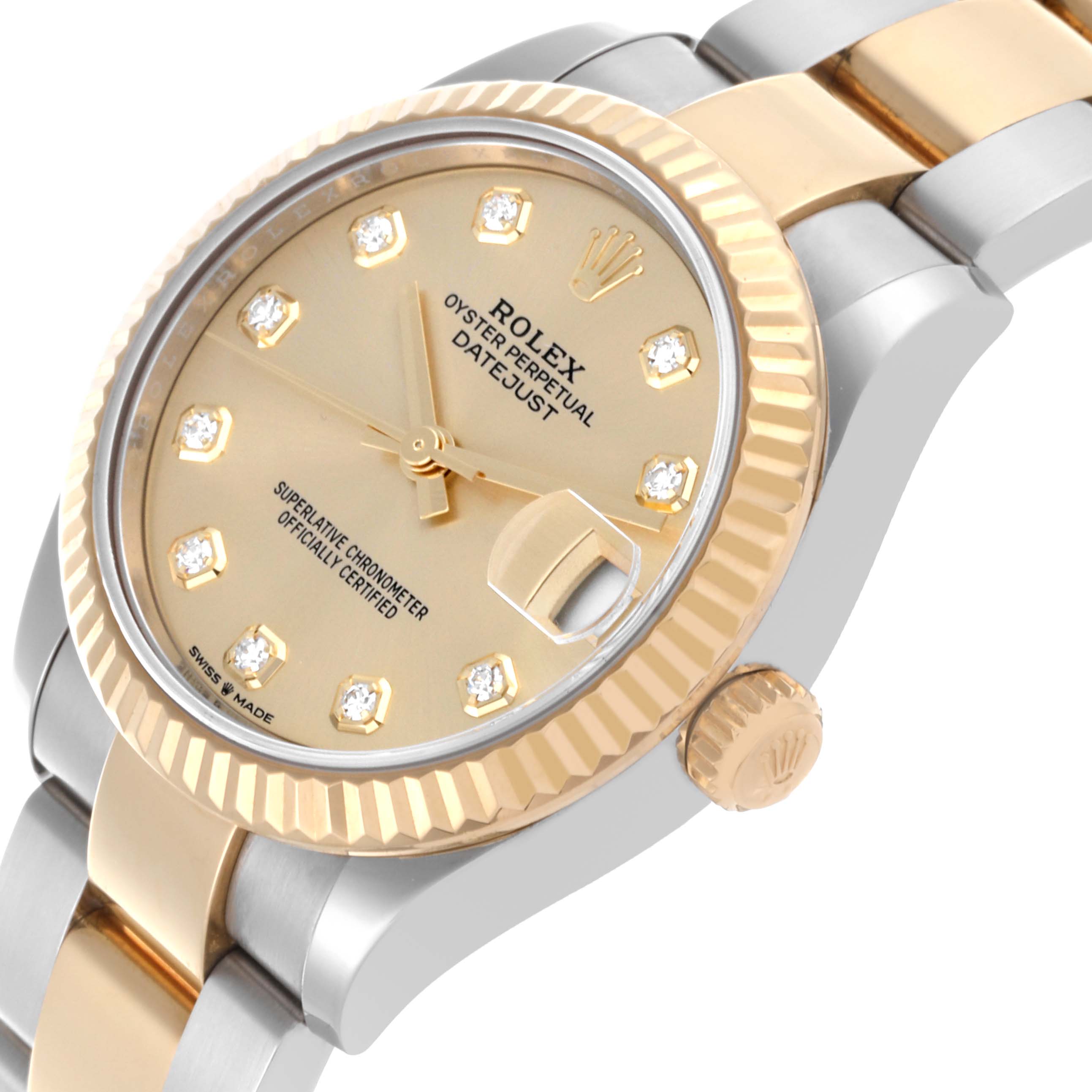 The image shows a Rolex Datejust at an angle highlighting the bezel, dial, bracelet, and crown.
