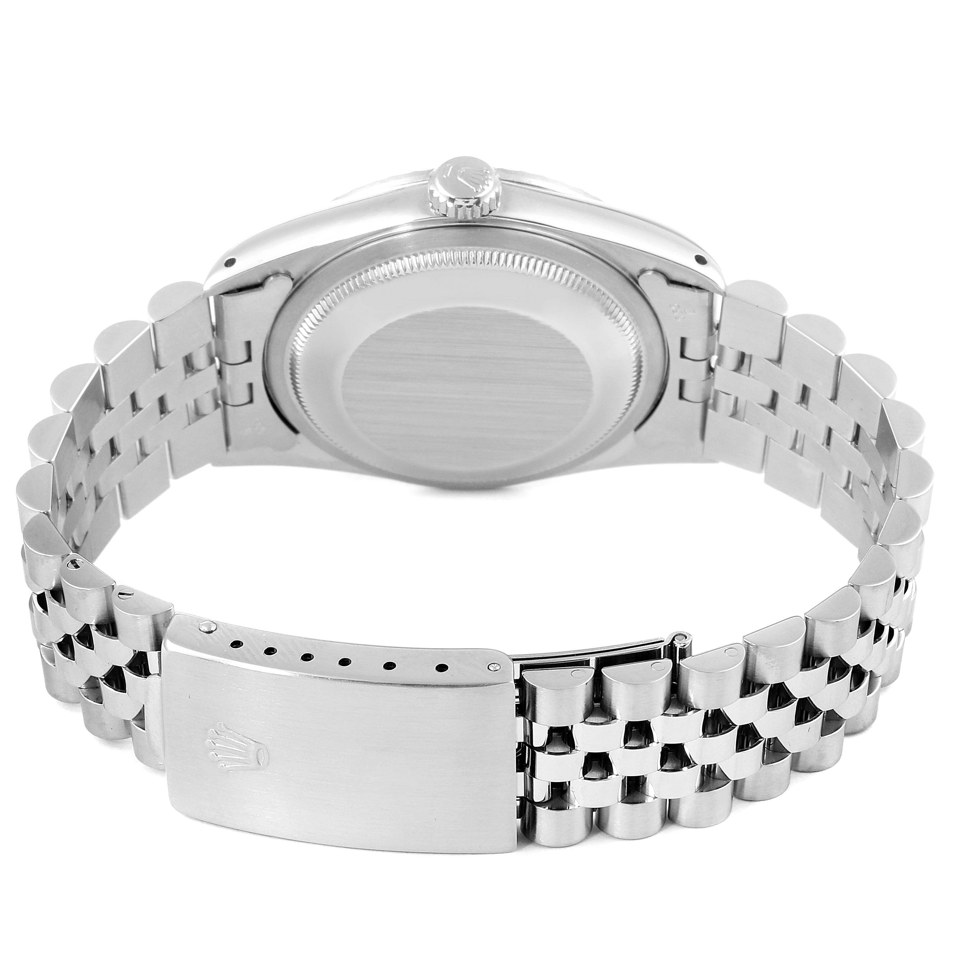 The image shows the back and clasp of a Rolex Datejust 16220 Men's Stainless Steel Silver Dial 16220 Men's Stainless Steel Silver Dial watch, highlighting the bracelet and case back.