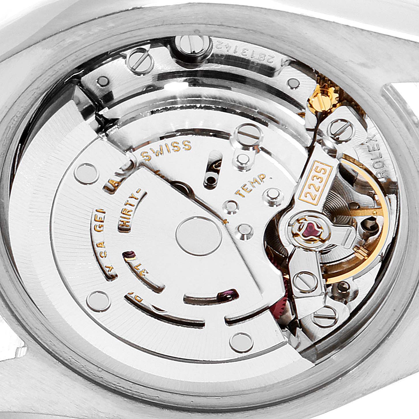 This image shows the internal mechanism of the Rolex Datejust 179174 Women
s Stainless Steel Silver Dial 179174 Women
s Stainless Steel Silver Dial, viewed from the back.