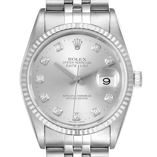 Photo of Rolex Datejust Steel White Gold Silver Diamond Dial Mens Watch 16234 Box Papers
