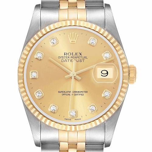 Photo of Rolex Datejust Steel Yellow Gold Champagne Diamond Dial Mens Watch 16233