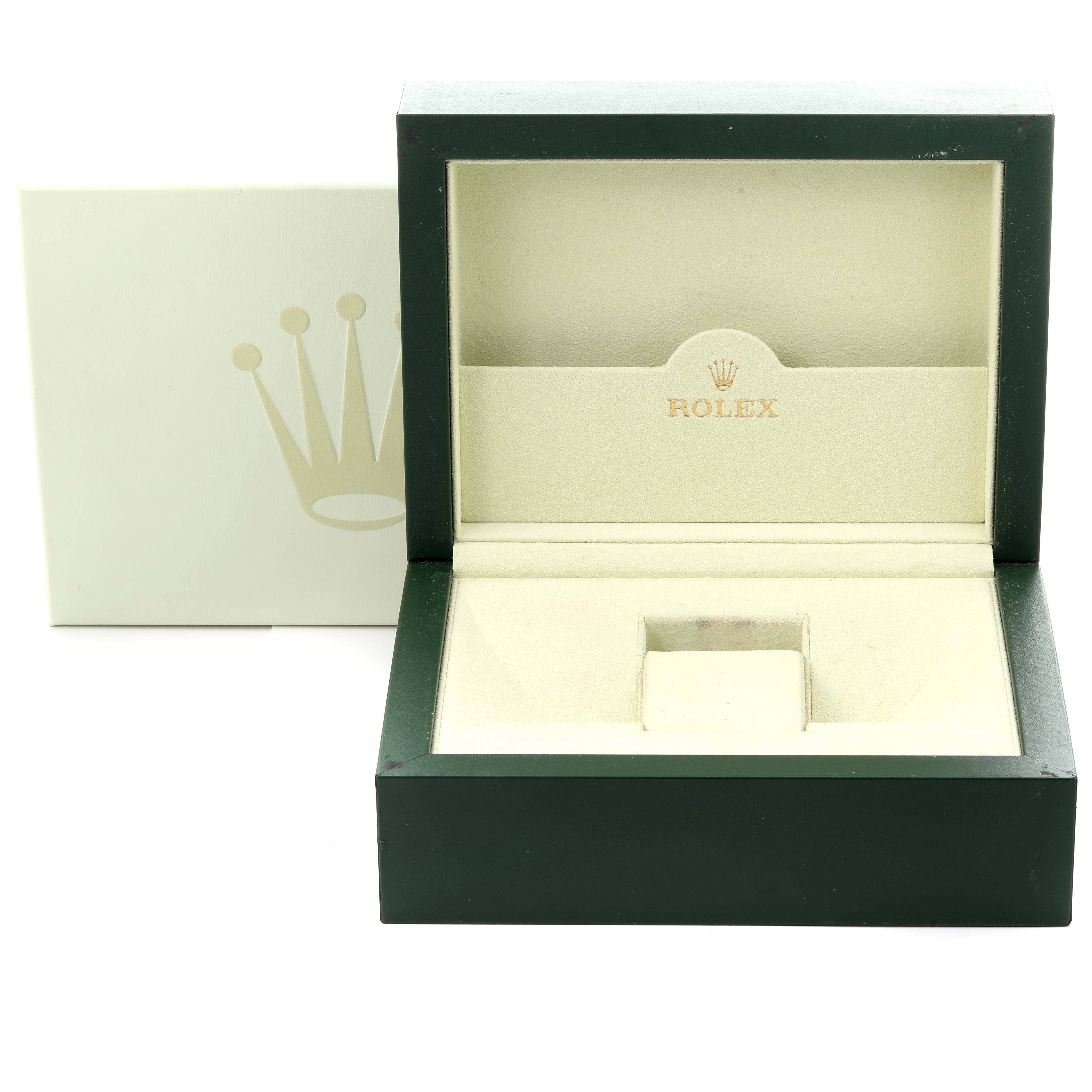 The image shows an open Rolex President 118348 Men
s Yellow Gold Champagne Dial 118348 Men
s Yellow Gold Champagne Dial model box with the interior and branding visible.