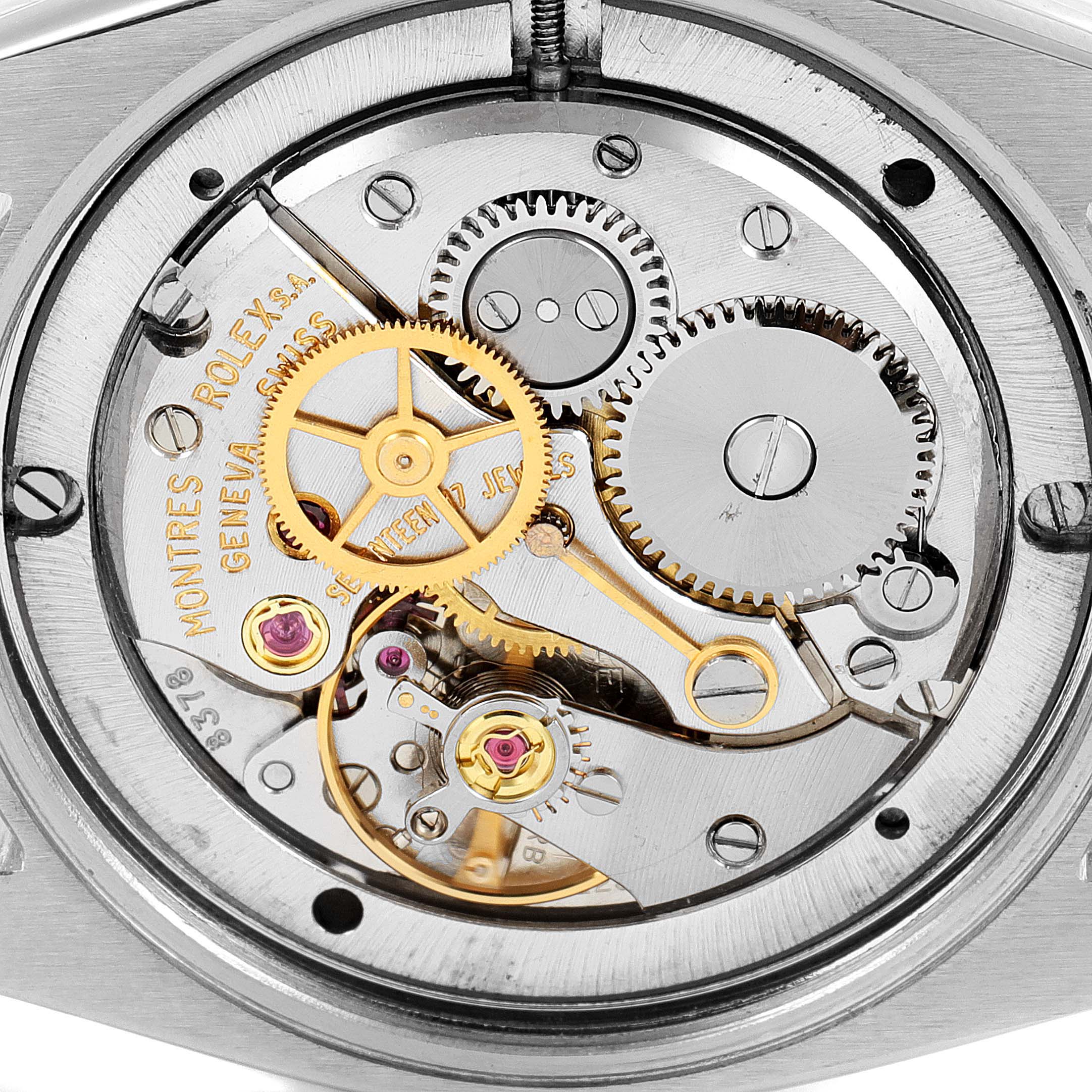 This image shows a close-up of the inner mechanical movement parts of a Rolex Vintage Collection 6694 Men's Stainless Steel Black Dial 6694 Men's Stainless Steel Black Dial watch.