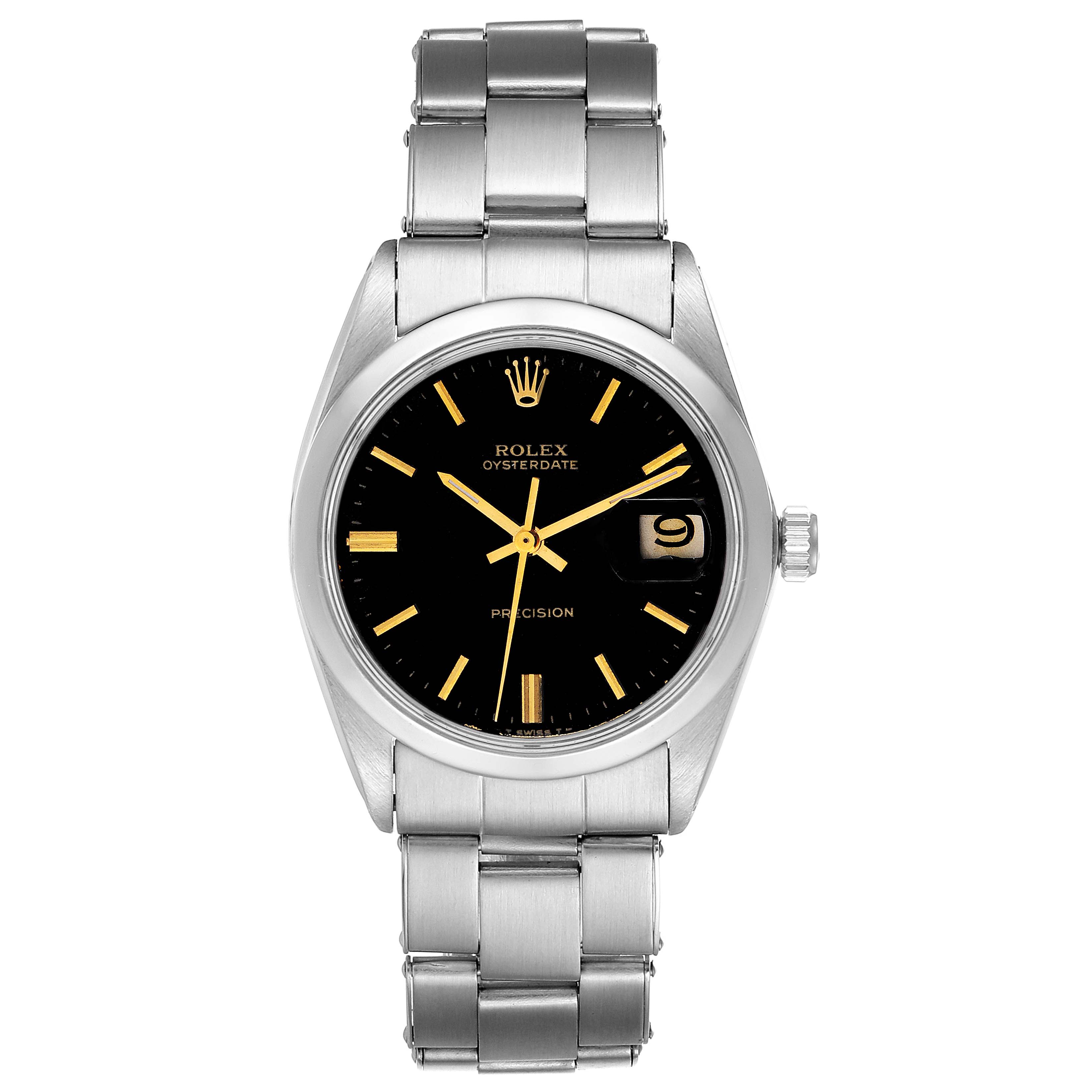 This image shows a front view of a Rolex Vintage Collection 6694 Men's Stainless Steel Black Dial 6694 Men's Stainless Steel Black Dial Oysterdate watch, featuring its face, bezel, and bracelet.