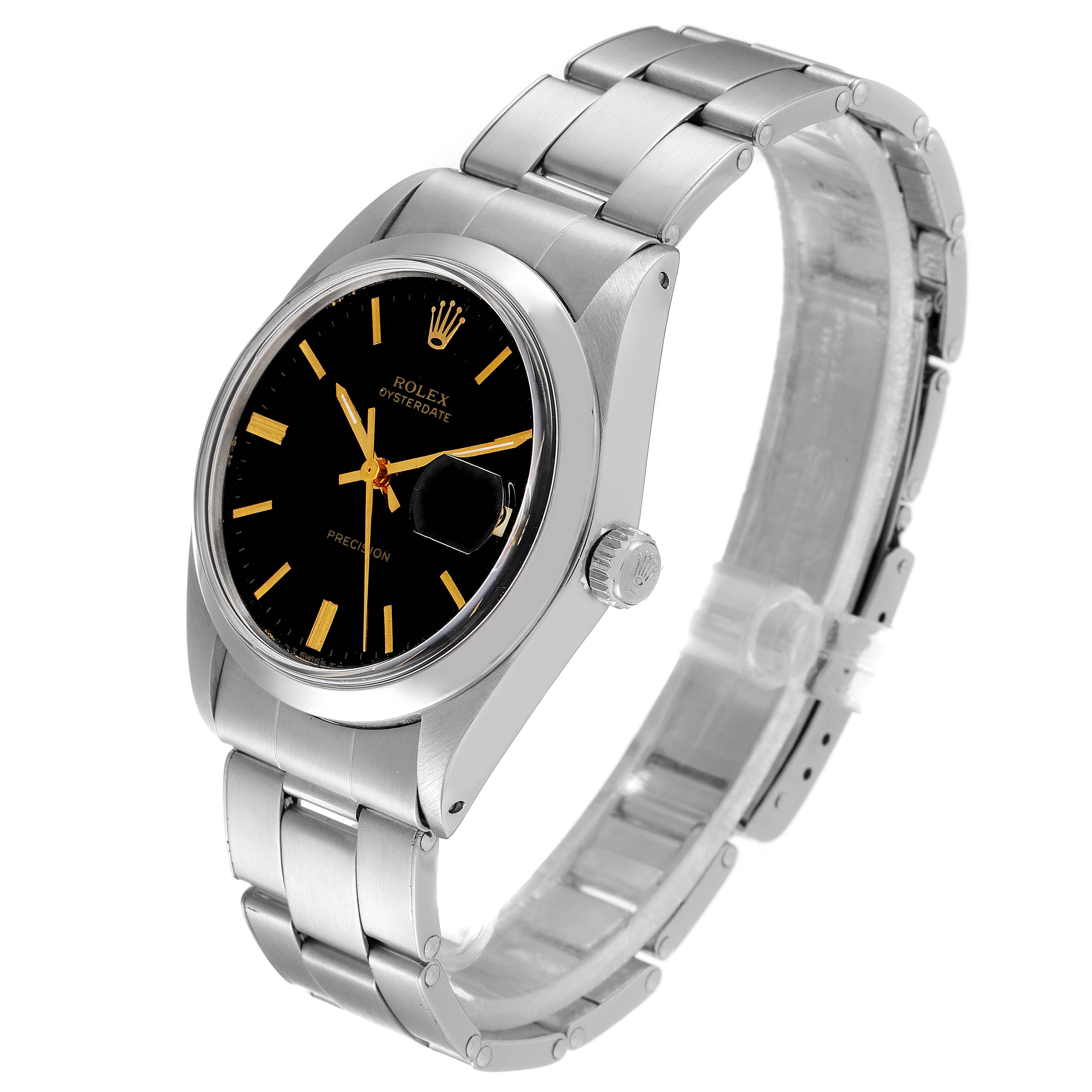 The image shows a Rolex Vintage Collection 6694 Men's Stainless Steel Black Dial 6694 Men's Stainless Steel Black Dial watch from a side angle, highlighting the dial, case, crown, and part of the bracelet.