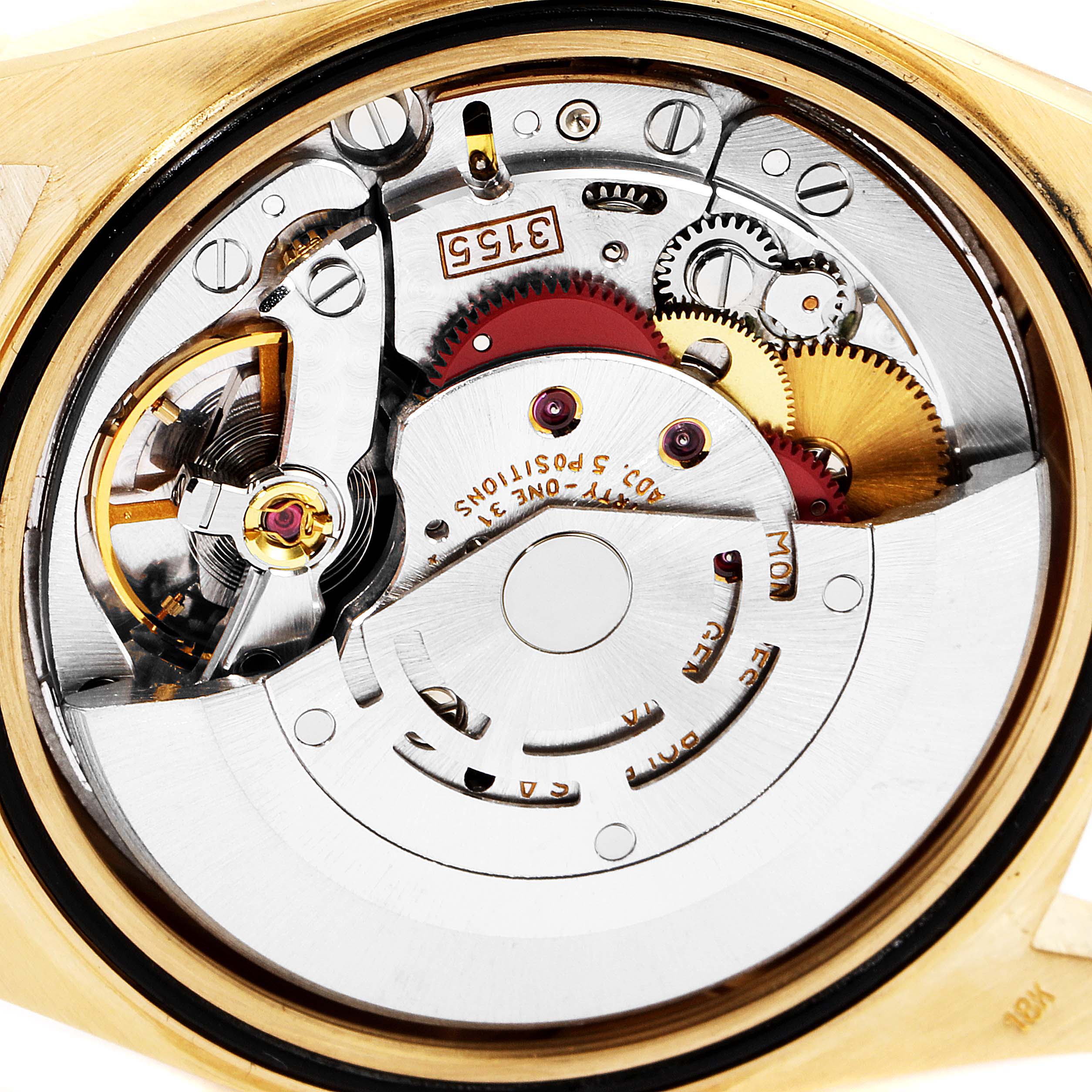 This image shows the internal mechanism of a Rolex President 18238 Men
s Yellow Gold Champagne Dial 18238 Men
s Yellow Gold Champagne Dial model watch viewed from the back.