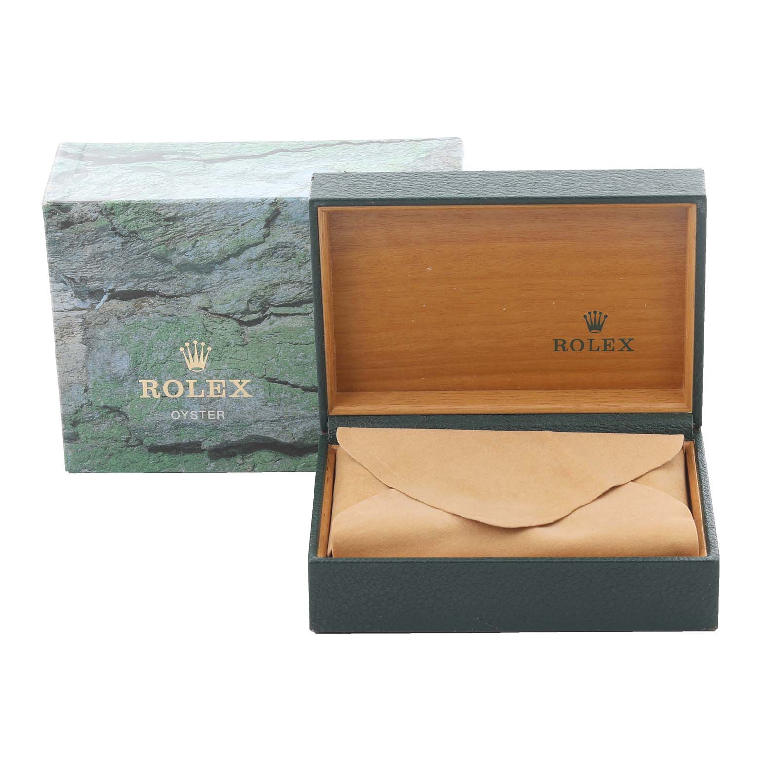 The image shows a Rolex Yacht-Master 68623 Men's Steel and Gold (two tone) Blue Dial 68623 Men's Steel and Gold (two tone) Blue Dial box with an open lid, revealing a pouch inside.