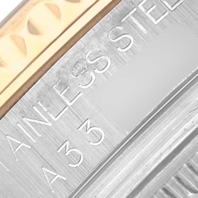 The image shows a close-up of the bezel and side engravings on a Rolex Yacht-Master 68623 Men's Steel and Gold (two tone) Blue Dial 68623 Men's Steel and Gold (two tone) Blue Dial watch.