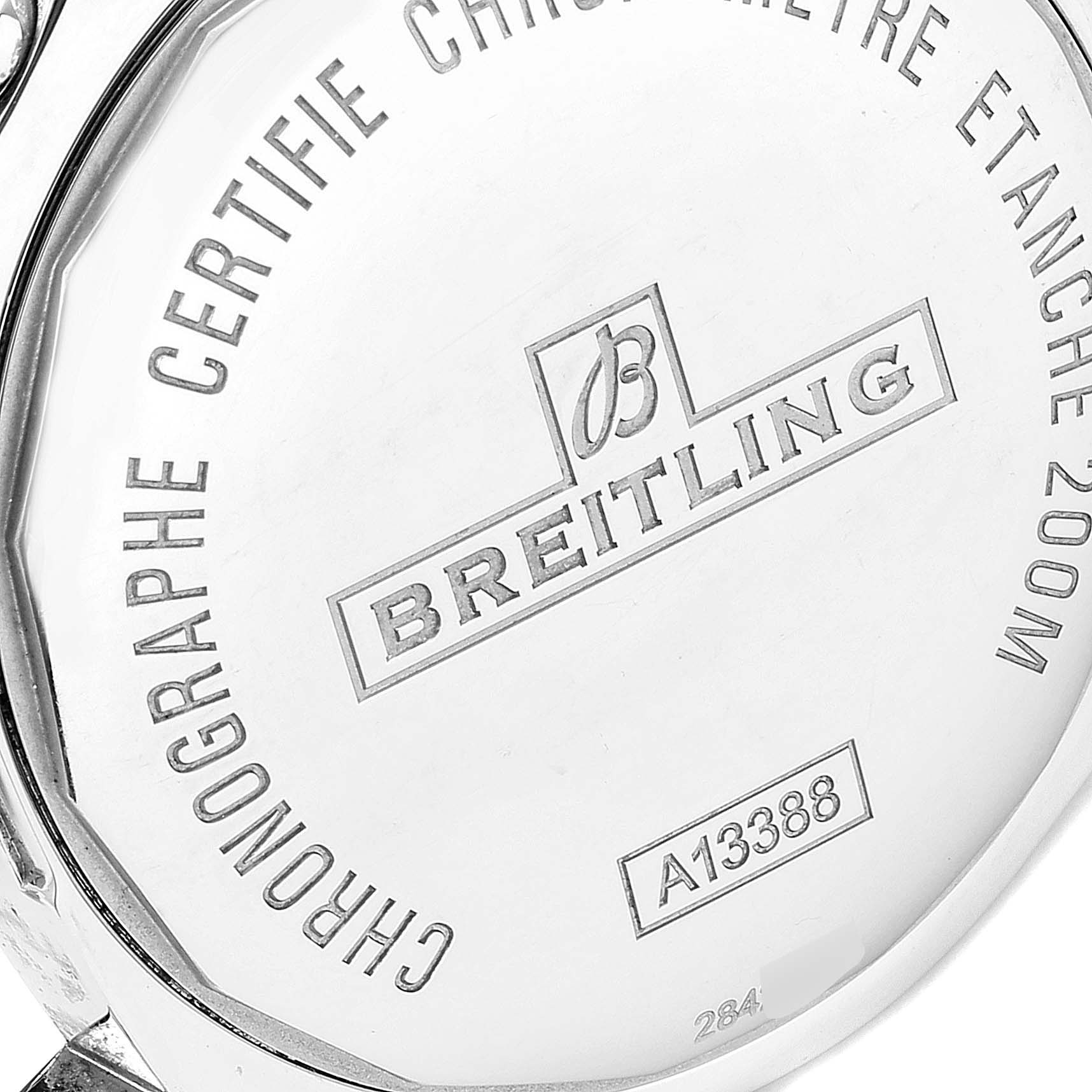 The image shows the back casing of a Breitling Colt A13035 Men's Stainless Steel Blue Dial A13035 Men's Stainless Steel Blue Dial watch, highlighting the engraved brand name and model information.