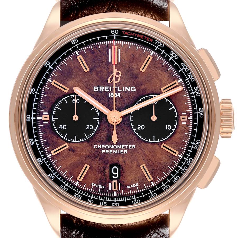 The Breitling Limited Series watch is shown front-on, displaying the face, bezel, crown, and strap attachment.