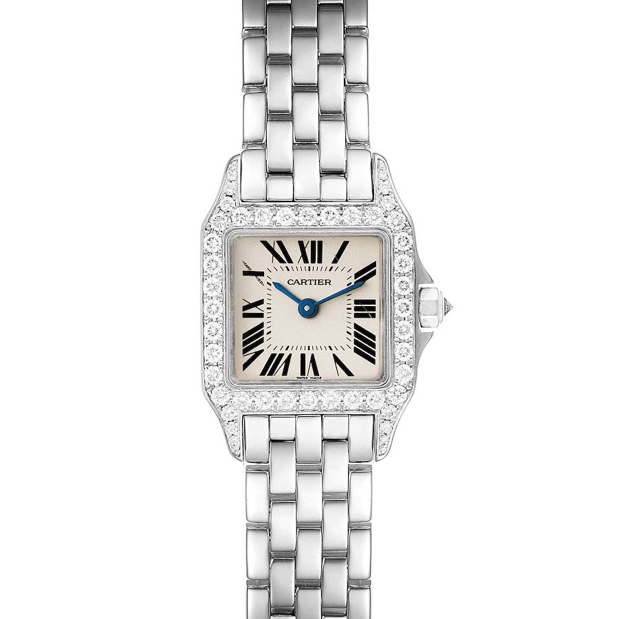 Cartier Santos Demoiselle White Gold Diamond Ladies Watch WF9005Y8 Box Papers SwissWatchExpo