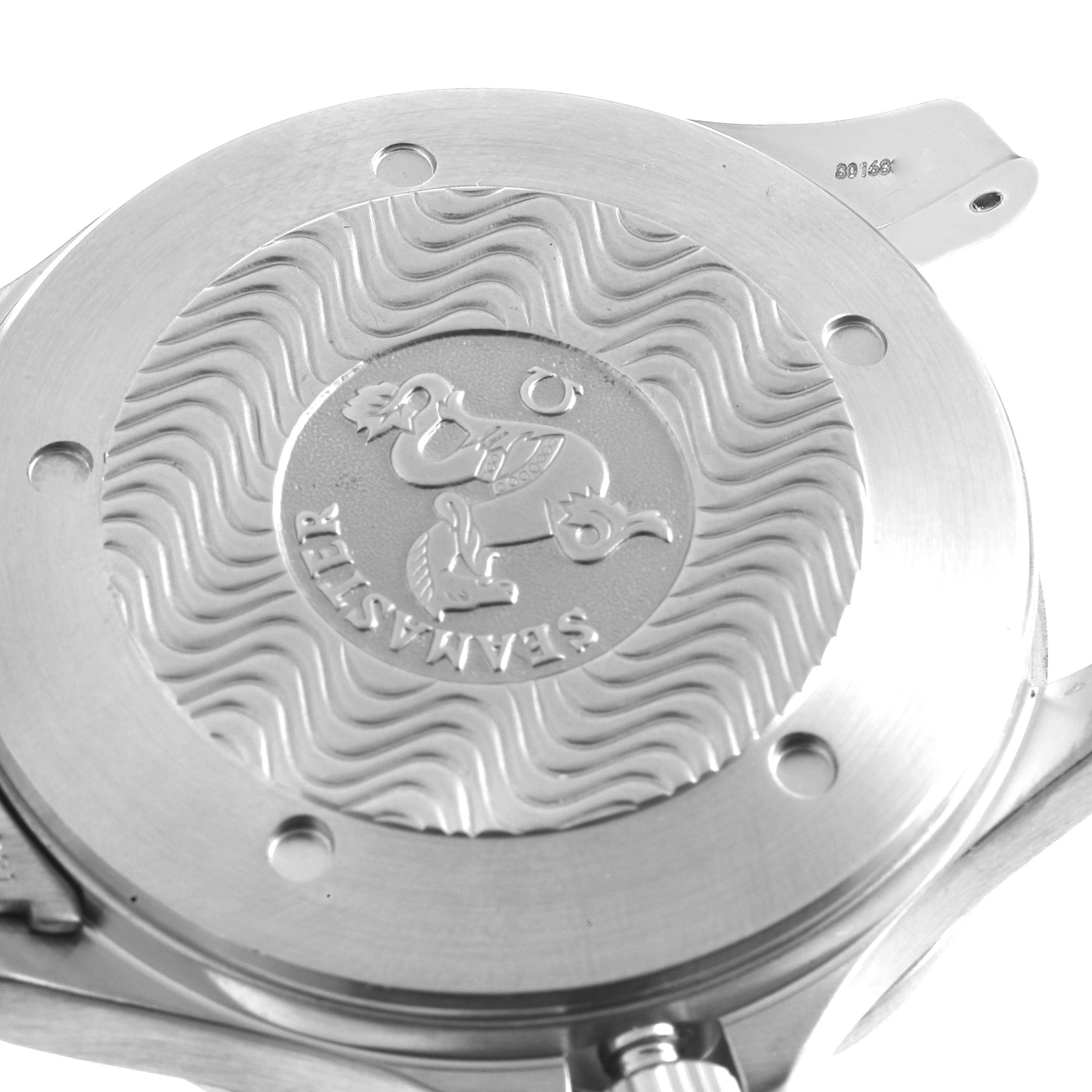 The image shows the case back of an Omega Seamaster 2538.20.00 Men's Stainless Steel White Dial 2538.20.00 Men's Stainless Steel White Dial watch, featuring the engraved design and brand logo.