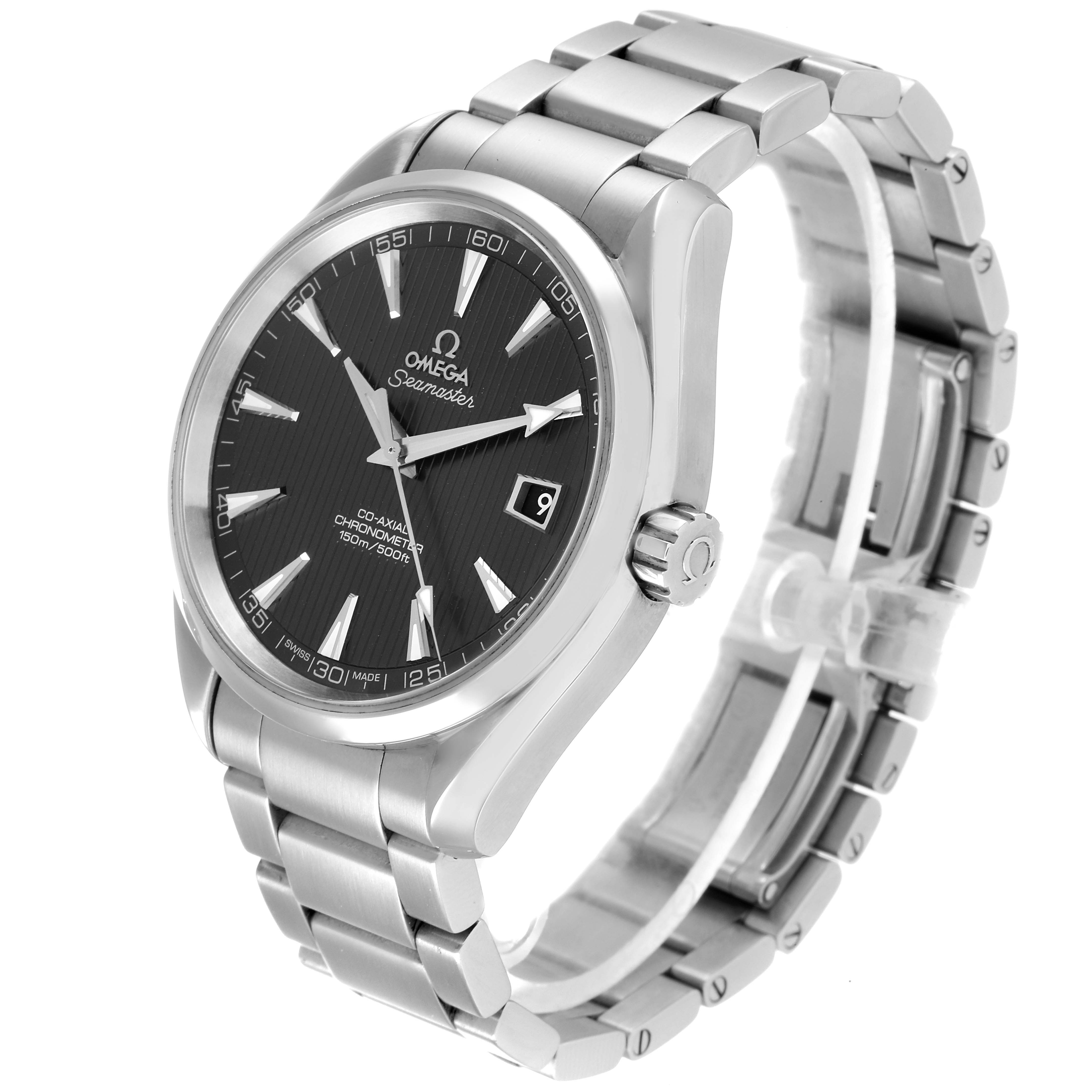 The image shows the Omega Aqua Terra 231.10.42.21.06.001 Men's Stainless Steel Grey Dial 231.10.42.21.06.001 Men's Stainless Steel Grey Dial watch at a three-quarter angle, displaying the face, bracelet, and crown.