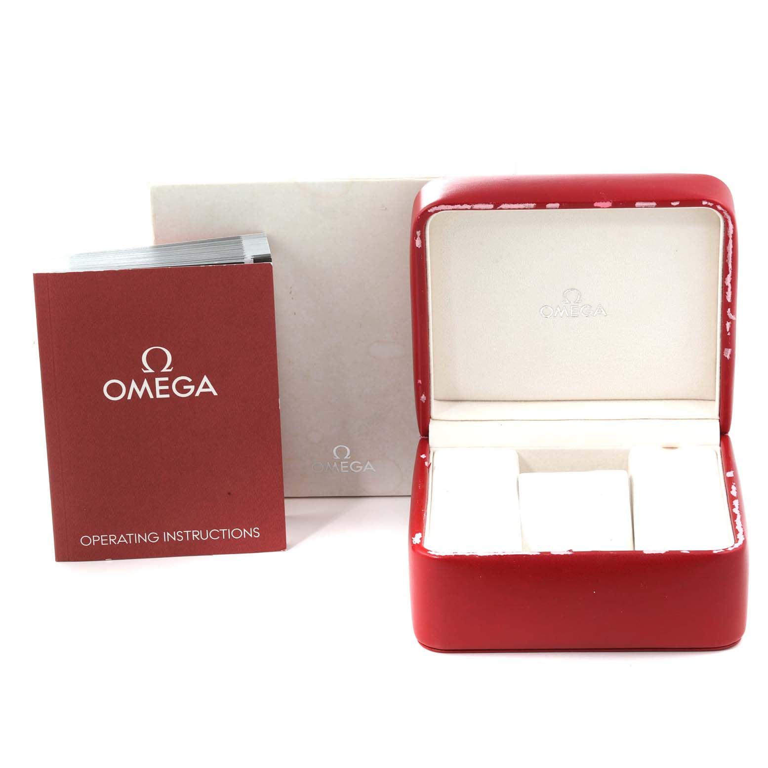 The image shows the packaging, including the box and operating instructions for the Omega Seamaster 212.30.41.20.01.002 Men
s Stainless Steel Black Dial 212.30.41.20.01.002 Men
s Stainless Steel Black Dial watch model.