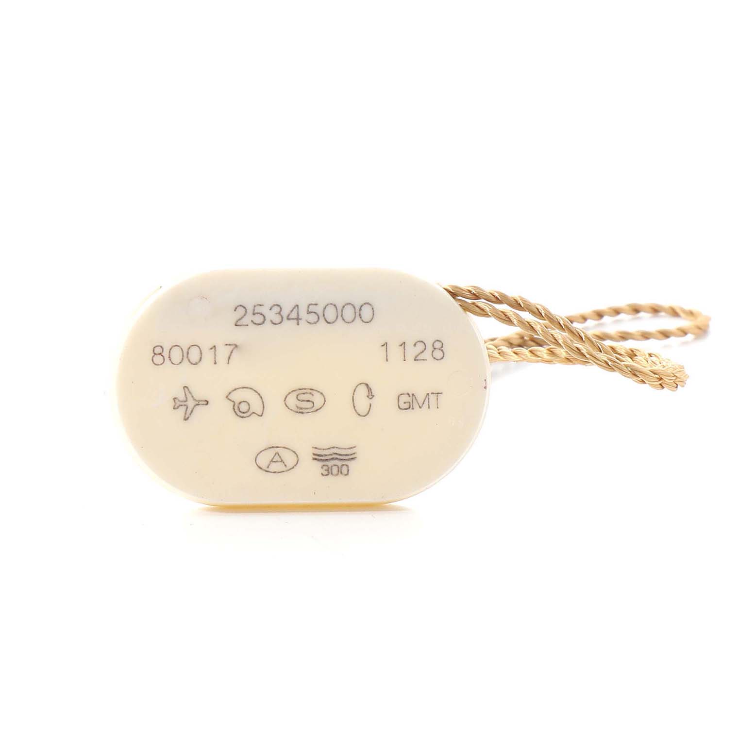 The image shows an authenticity tag for the Omega Seamaster 2534.50.00 Men's Stainless Steel Black Dial 2534.50.00 Men's Stainless Steel Black Dial watch, displaying model details and symbols.