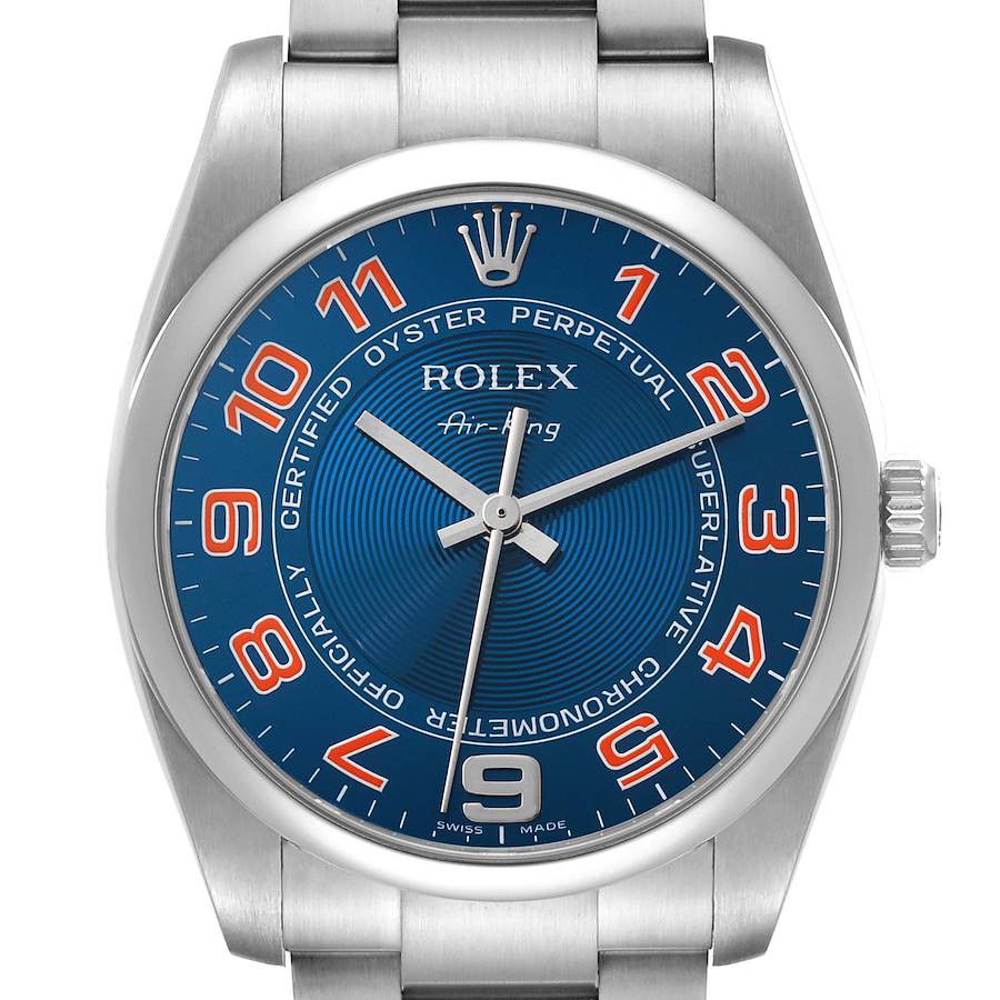 Rolex Air King Blue Concentric Dial Steel Mens Watch 114200 Box Card SwissWatchExpo