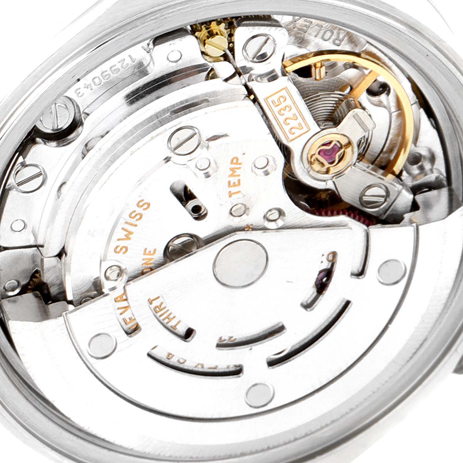 This image shows the inner mechanical movement of the Rolex Date 79160 Women's Stainless Steel Blue Dial 79160 Women's Stainless Steel Blue Dial model watch at a close-up angle.