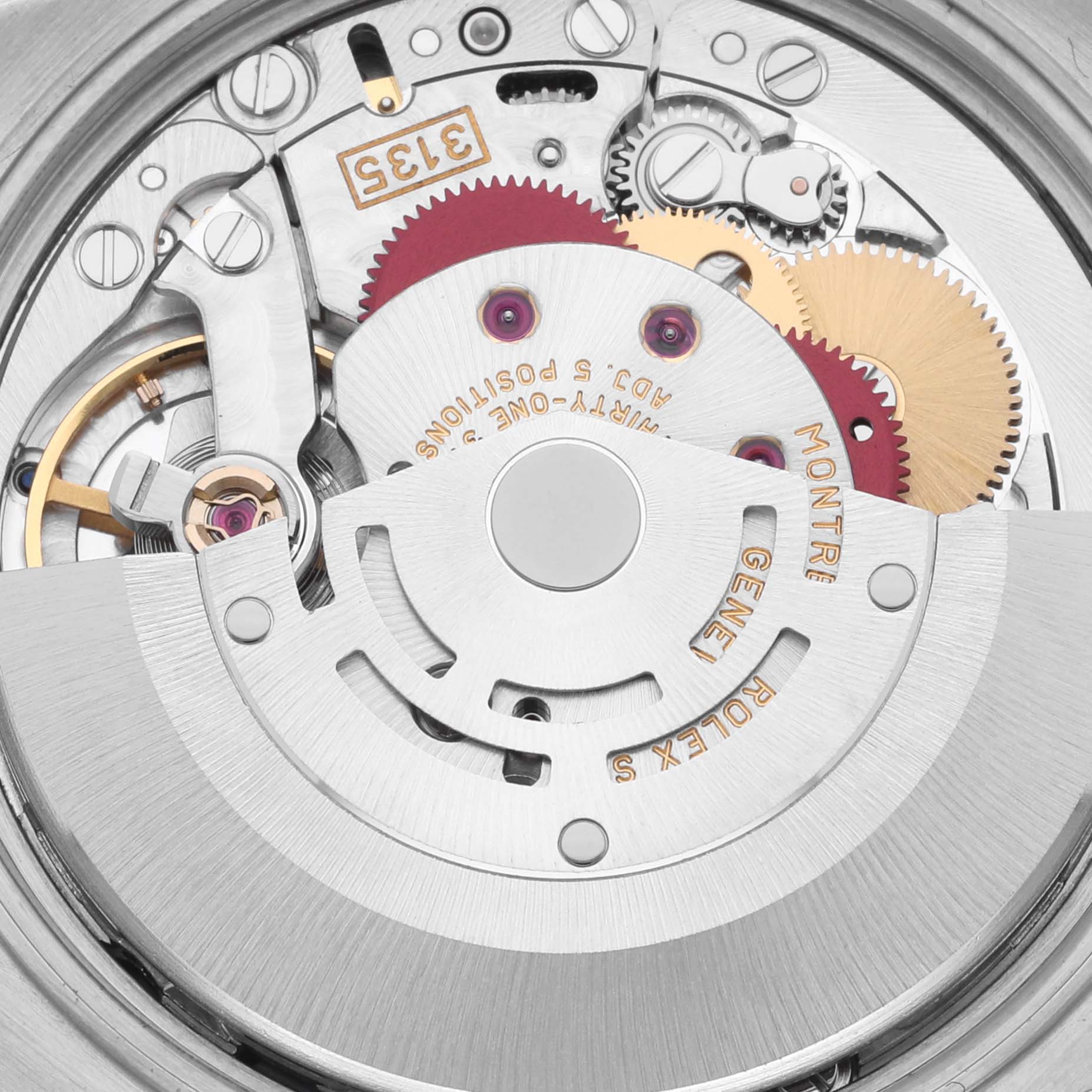 This image shows the movement and internal gears of a Rolex Date 15210 Men's Stainless Steel Silver Dial 15210 Men's Stainless Steel Silver Dial model watch.