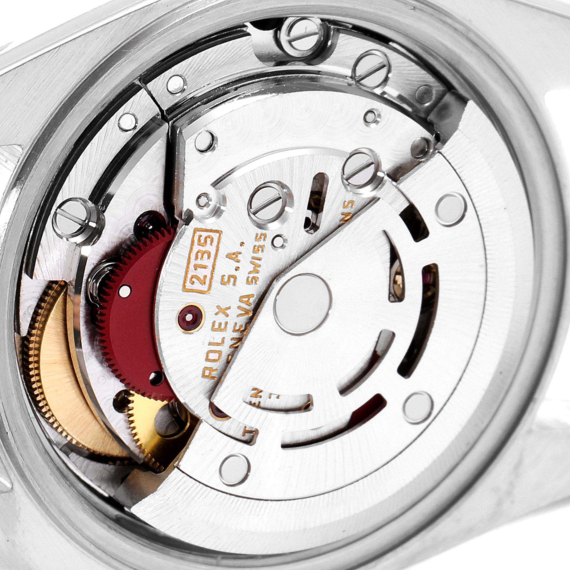 This close-up image shows the internal movement mechanism of a Rolex Datejust 69173 Women
s Steel and Gold (two tone) Champagne Dial 69173 Women
s Steel and Gold (two tone) Champagne Dial watch.