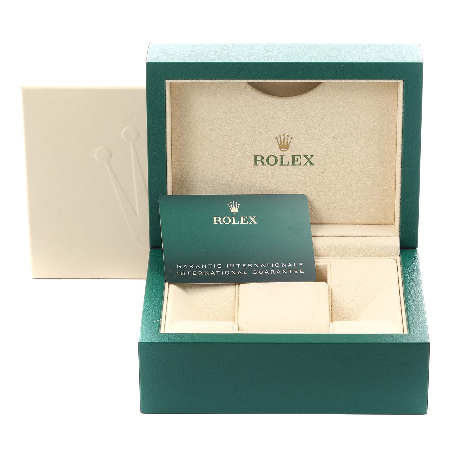 The image shows a Rolex Datejust 279160 Women's Stainless Steel Grey Dial 279160 Women's Stainless Steel Grey Dial box set, including the packaging and warranty card.