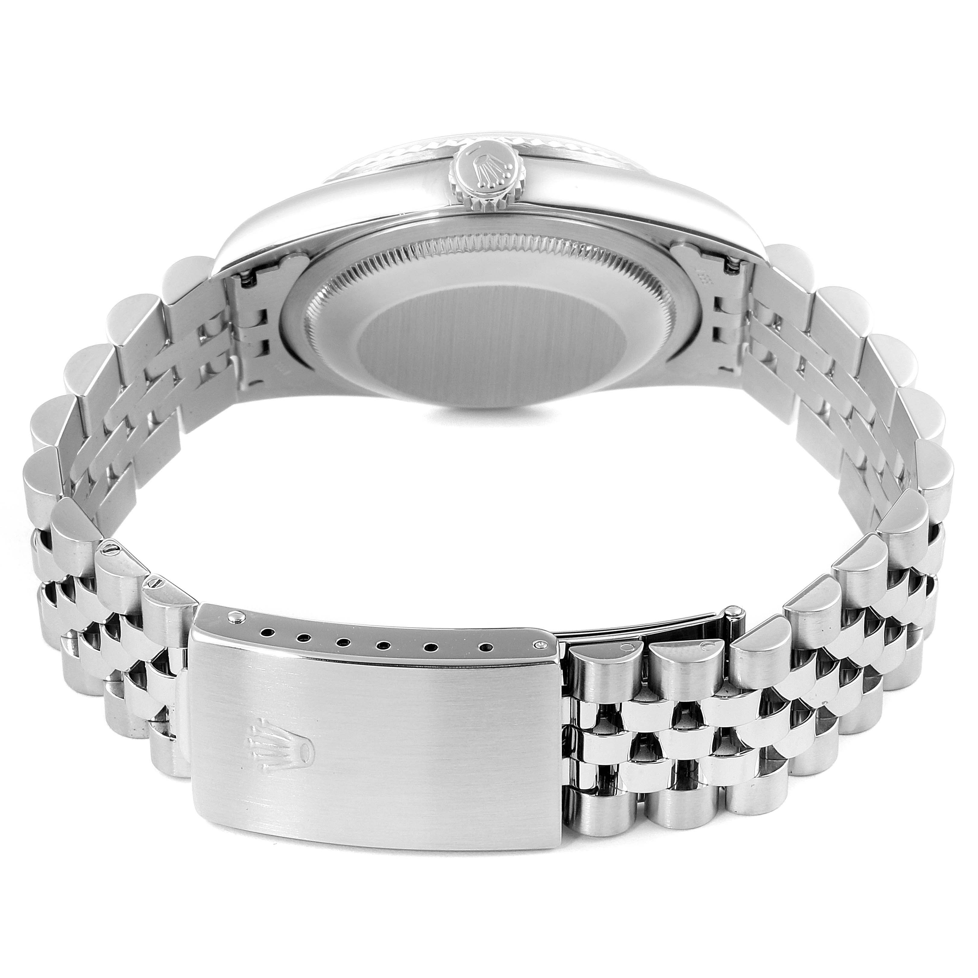 The image shows the back and bracelet clasp of the Rolex Datejust 16234 Men's Stainless Steel White Dial 16234 Men's Stainless Steel White Dial watch.
