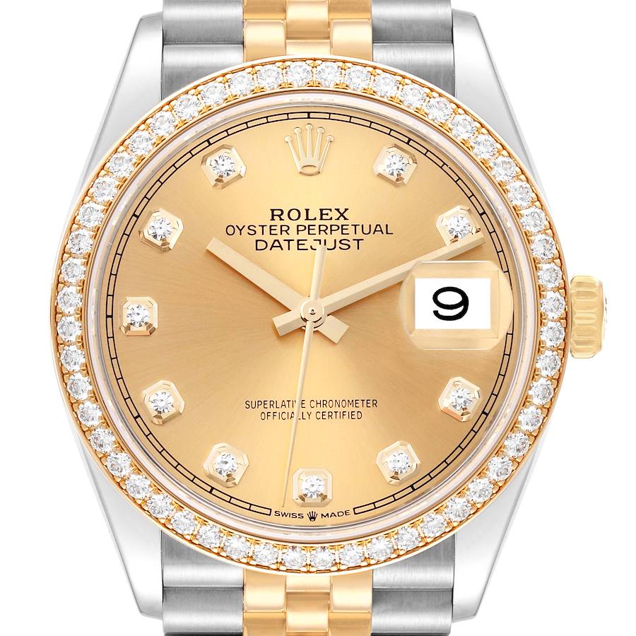 Rolex Datejust 36 Steel Yellow Gold Diamond Dial Mens Watch 126283 Box Card SwissWatchExpo