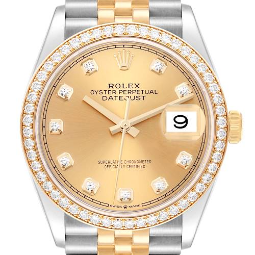 Photo of Rolex Datejust 36 Steel Yellow Gold Diamond Dial Mens Watch 126283 Box Card