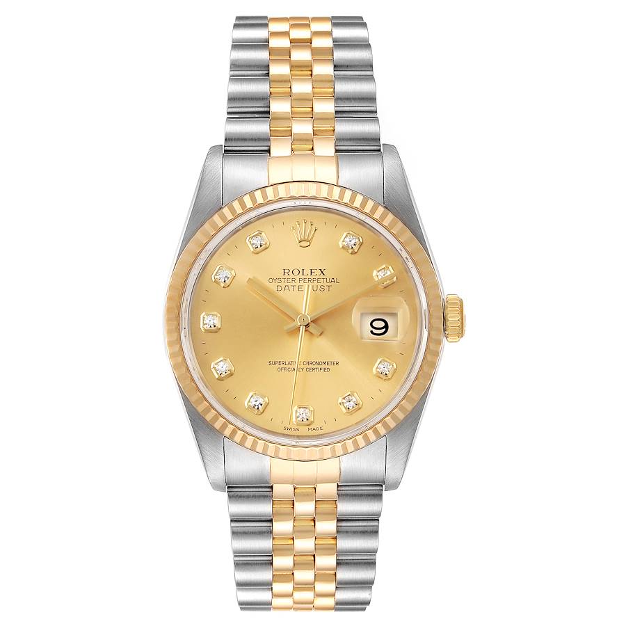 Rolex Datejust 36 Steel Yellow Gold Diamond Mens Watch 16233 Box