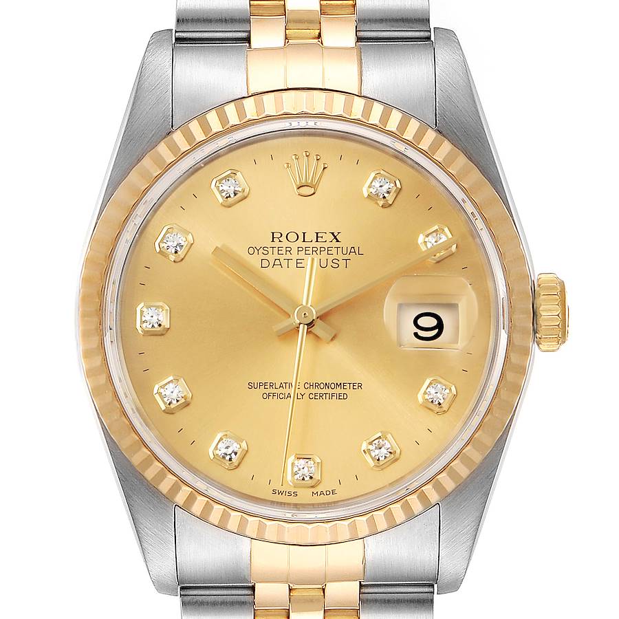 Rolex Datejust 36 Steel Yellow Gold Diamond Mens Watch 16233 Box SwissWatchExpo