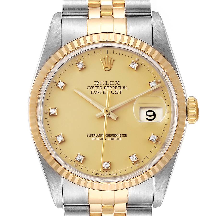 Rolex Datejust 36 Steel Yellow Gold Diamond Mens Watch 16233 Box ...