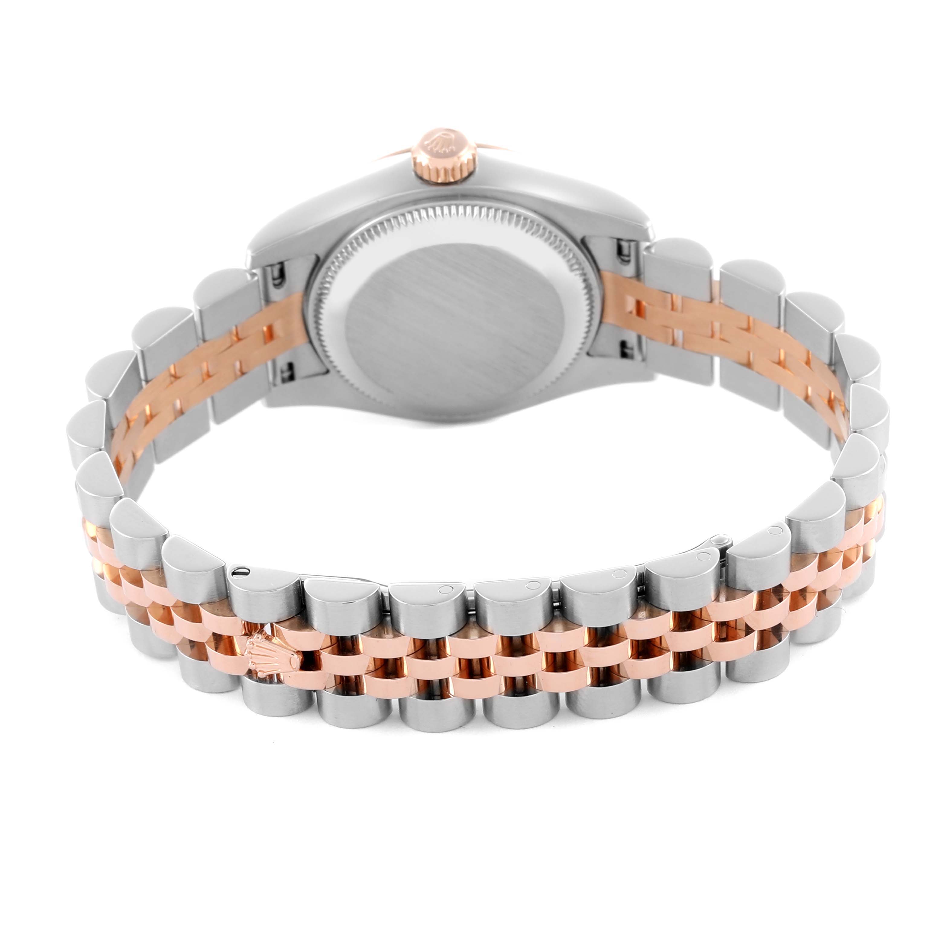 The image shows the back of the Rolex Datejust 179171 Women's Steel and Gold (two tone) Silver Dial 179171 Women's Steel and Gold (two tone) Silver Dial, highlighting the case and Jubilee bracelet.