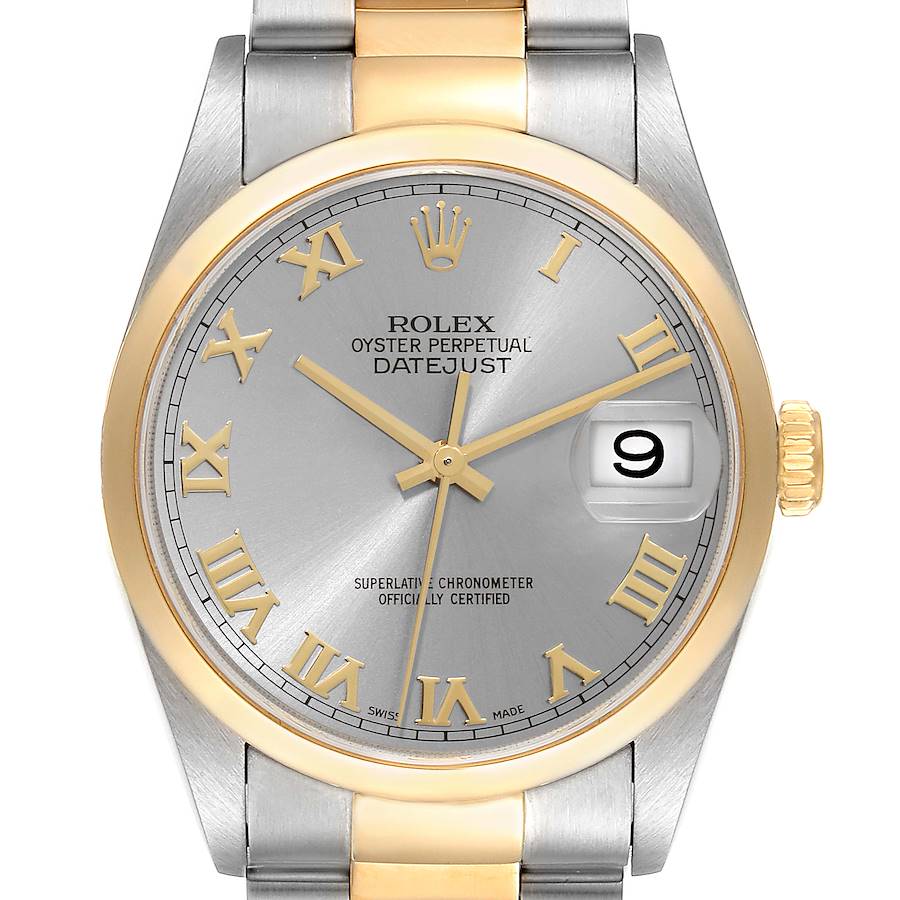 Rolex Datejust Steel Yellow Gold Slate Dial Mens Watch 16203 SwissWatchExpo