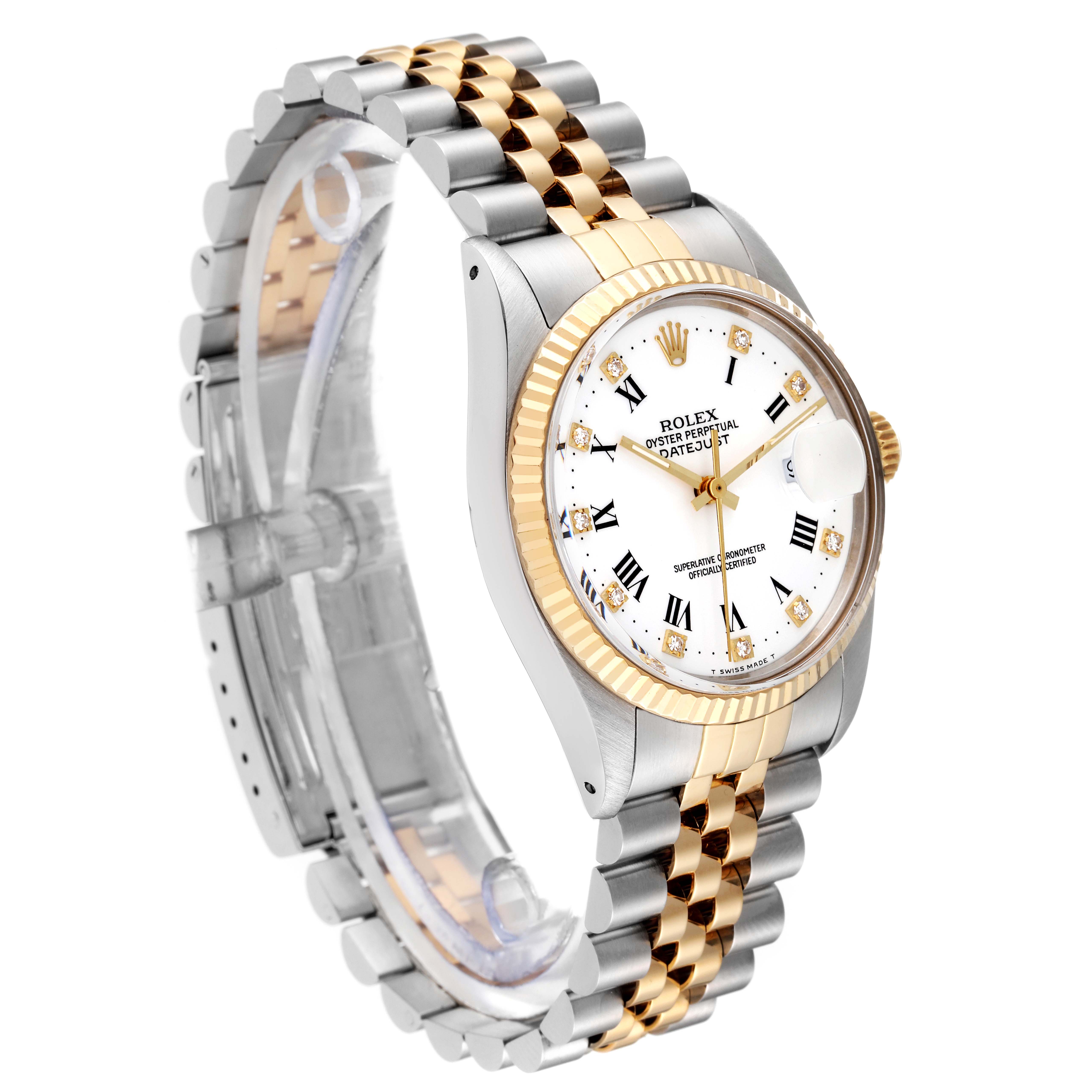 The image shows a Vintage Collection Rolex watch, highlighting its face, bezel, and bicolor metal bracelet.
