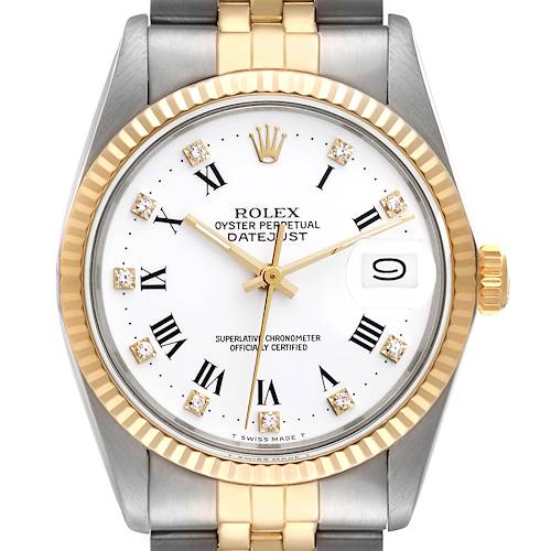 Photo of Rolex Datejust Steel Yellow Gold White Diamond Dial Vintage Mens Watch 16013